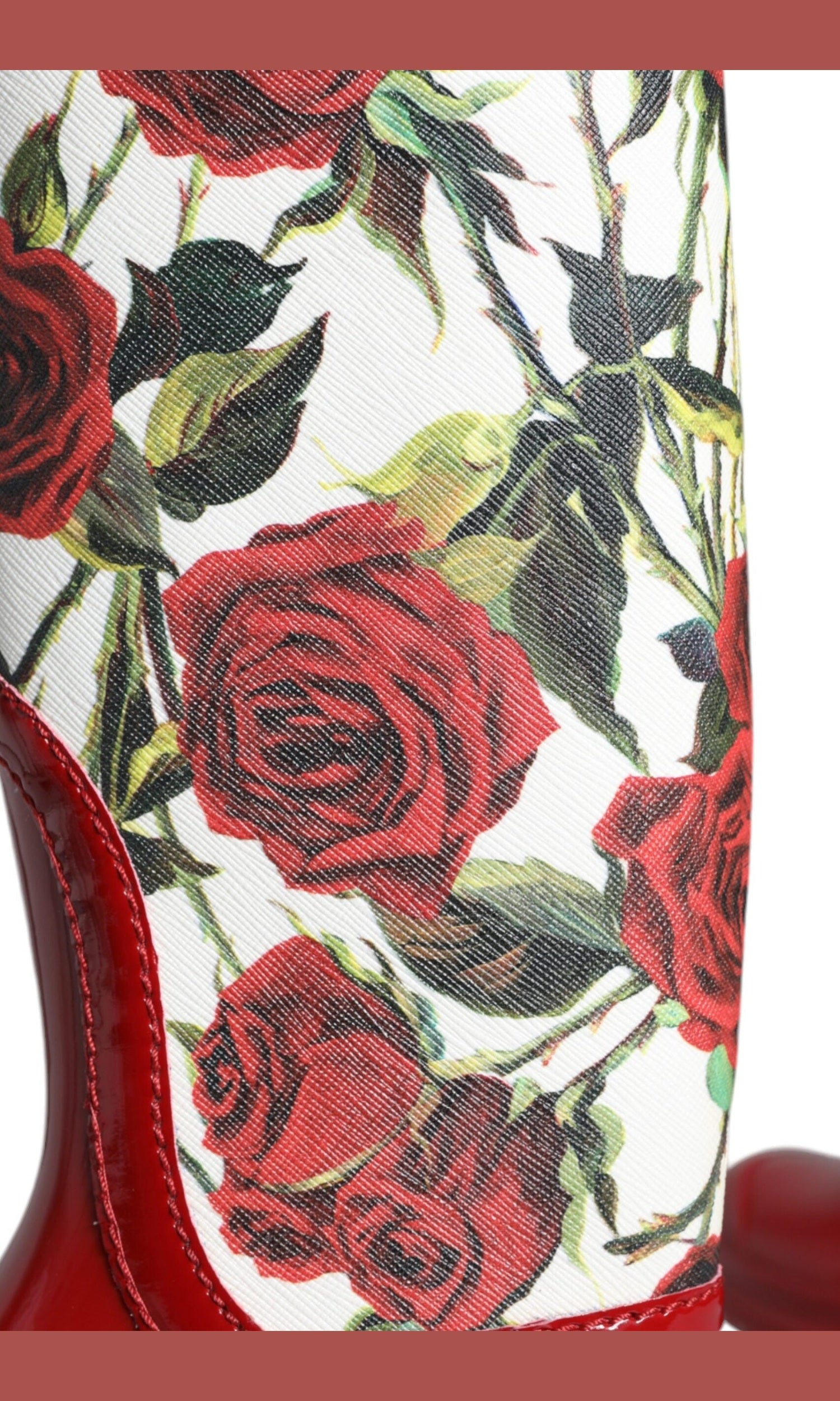 Dolce & Gabbana Red Floral Rubber Knee High Flat Boots Shoes Glam Steals