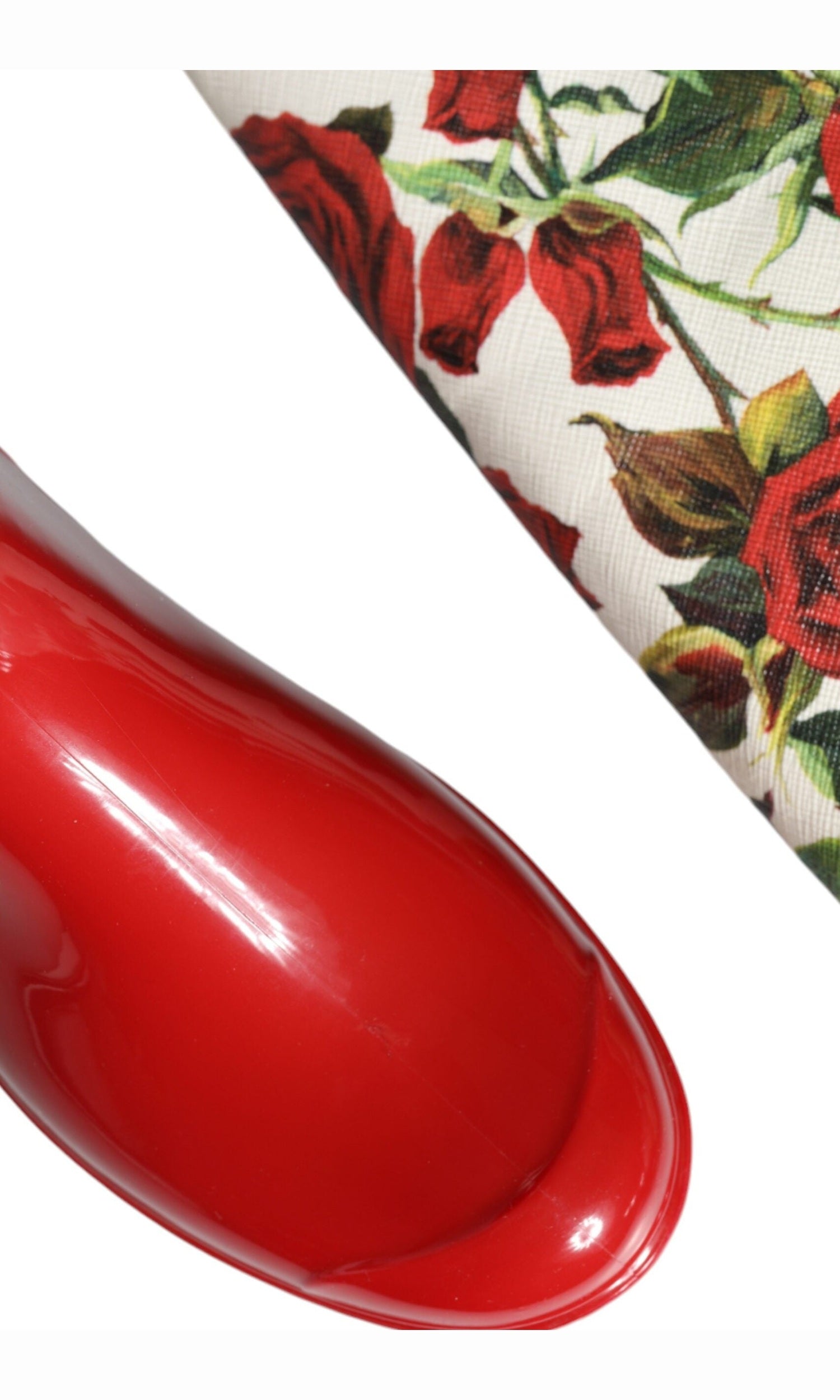 Dolce & Gabbana Red Floral Rubber Knee High Flat Boots Shoes Glam Steals