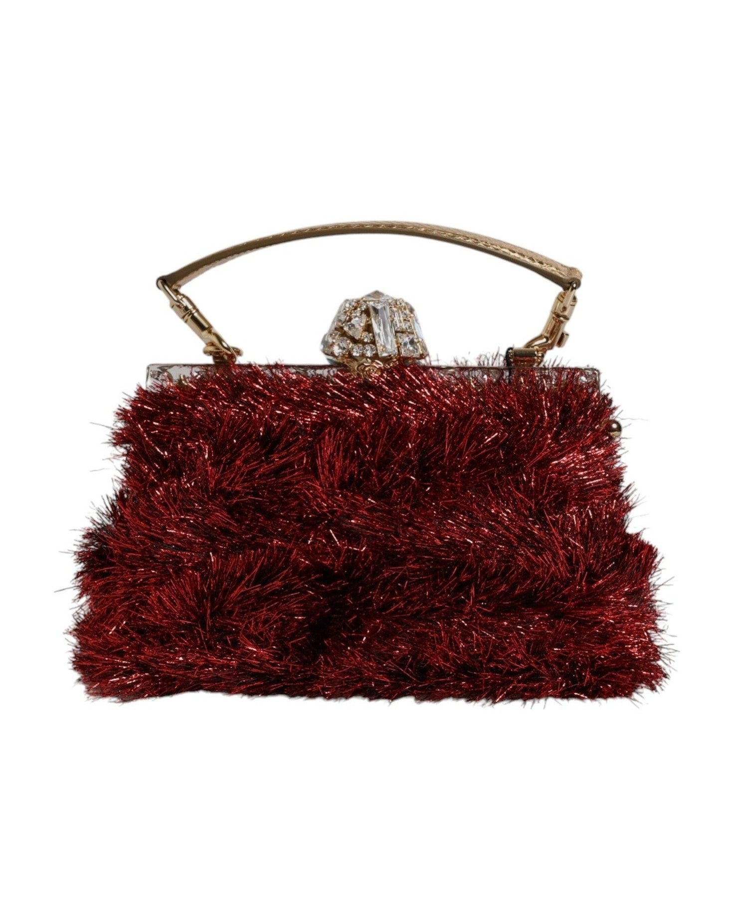 Dolce & Gabbana Red Gold Chain Vanda Tinsel Crystals Evening Clutch Bag Glam Steals