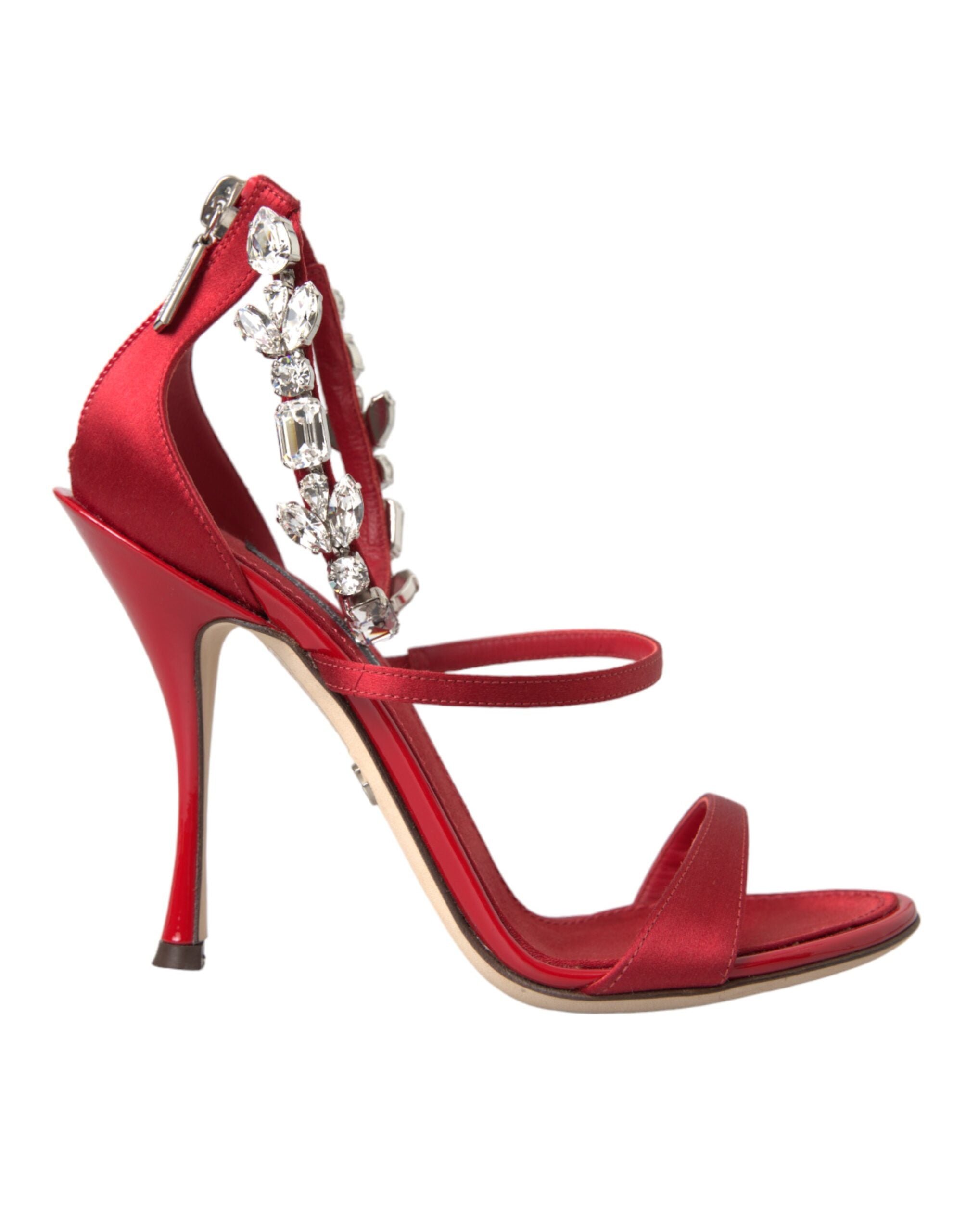 Dolce & Gabbana Red Keira Satin Crystals Sandals Heels Shoes Glam Steals