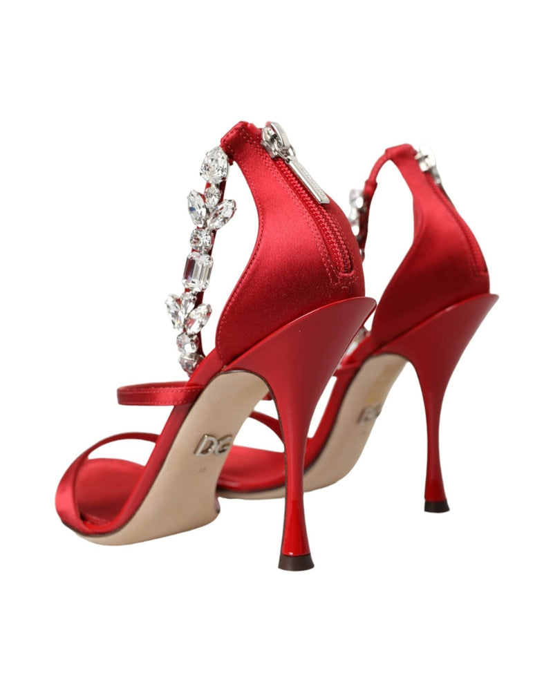 Dolce & Gabbana Red Keira Satin Crystals Sandals Heels Shoes Glam Steals