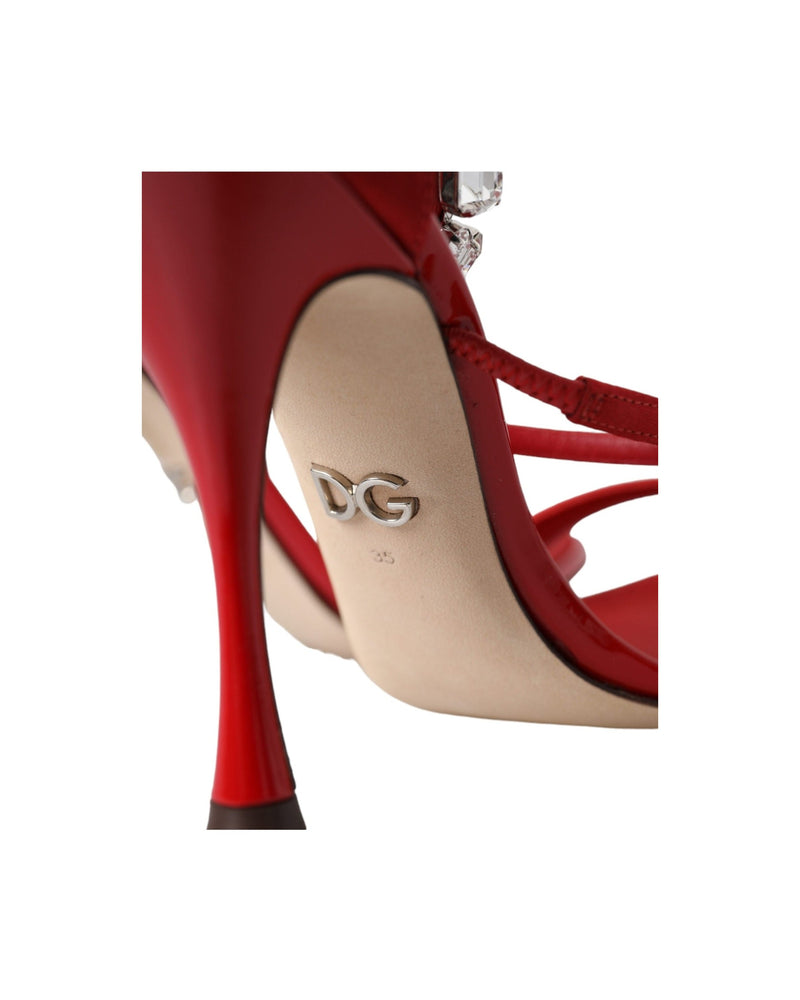 Dolce & Gabbana Red Keira Satin Crystals Sandals Heels Shoes Glam Steals