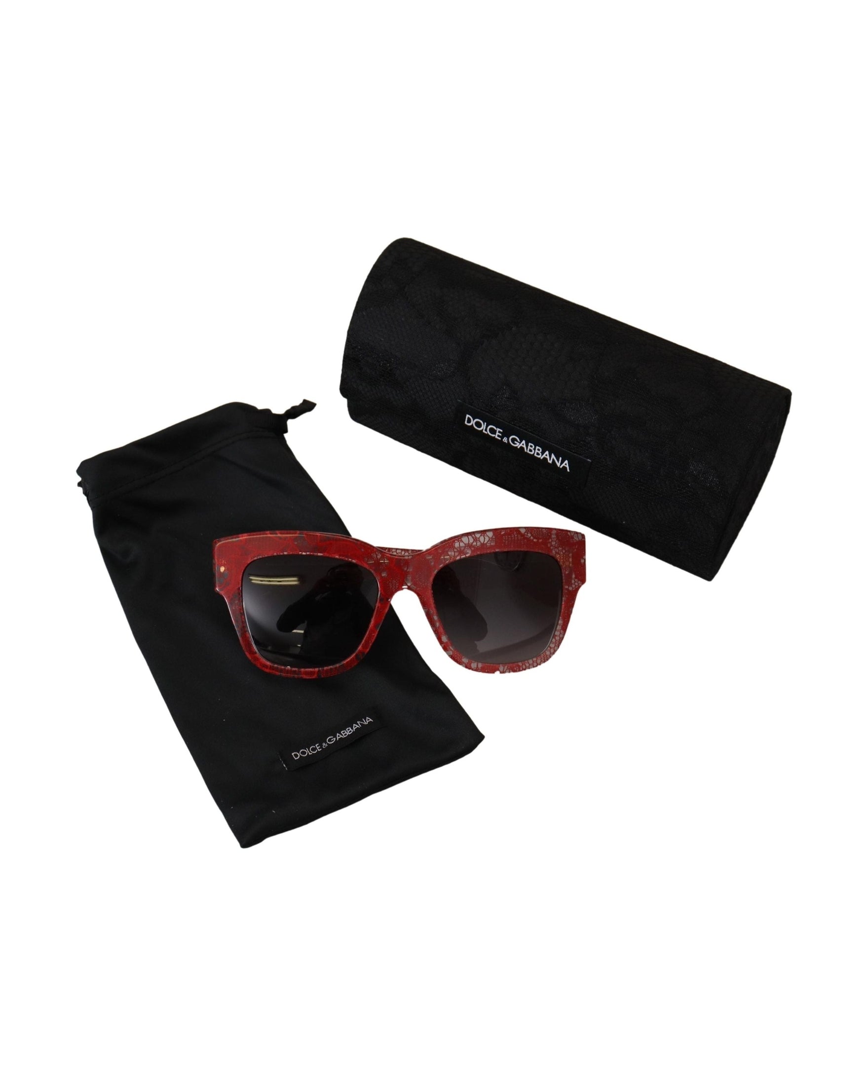 Dolce & Gabbana Red Lace Acetate Rectangle Sunglasses Glam Steals