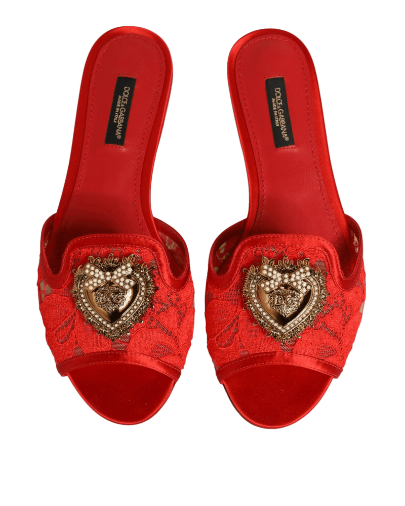 Dolce & Gabbana Red Lace Devotion Flats Slip On Sandals Shoes Glam Steals