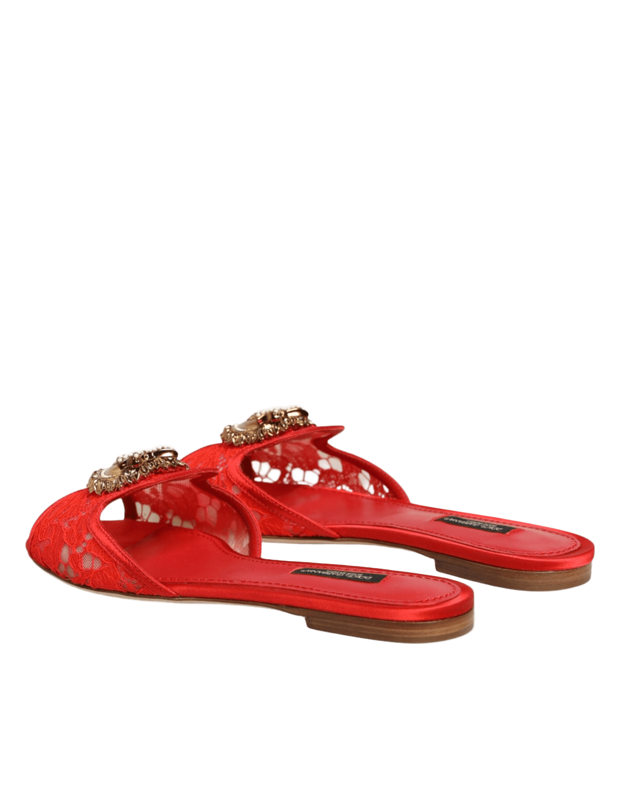 Dolce & Gabbana Red Lace Devotion Flats Slip On Sandals Shoes Glam Steals