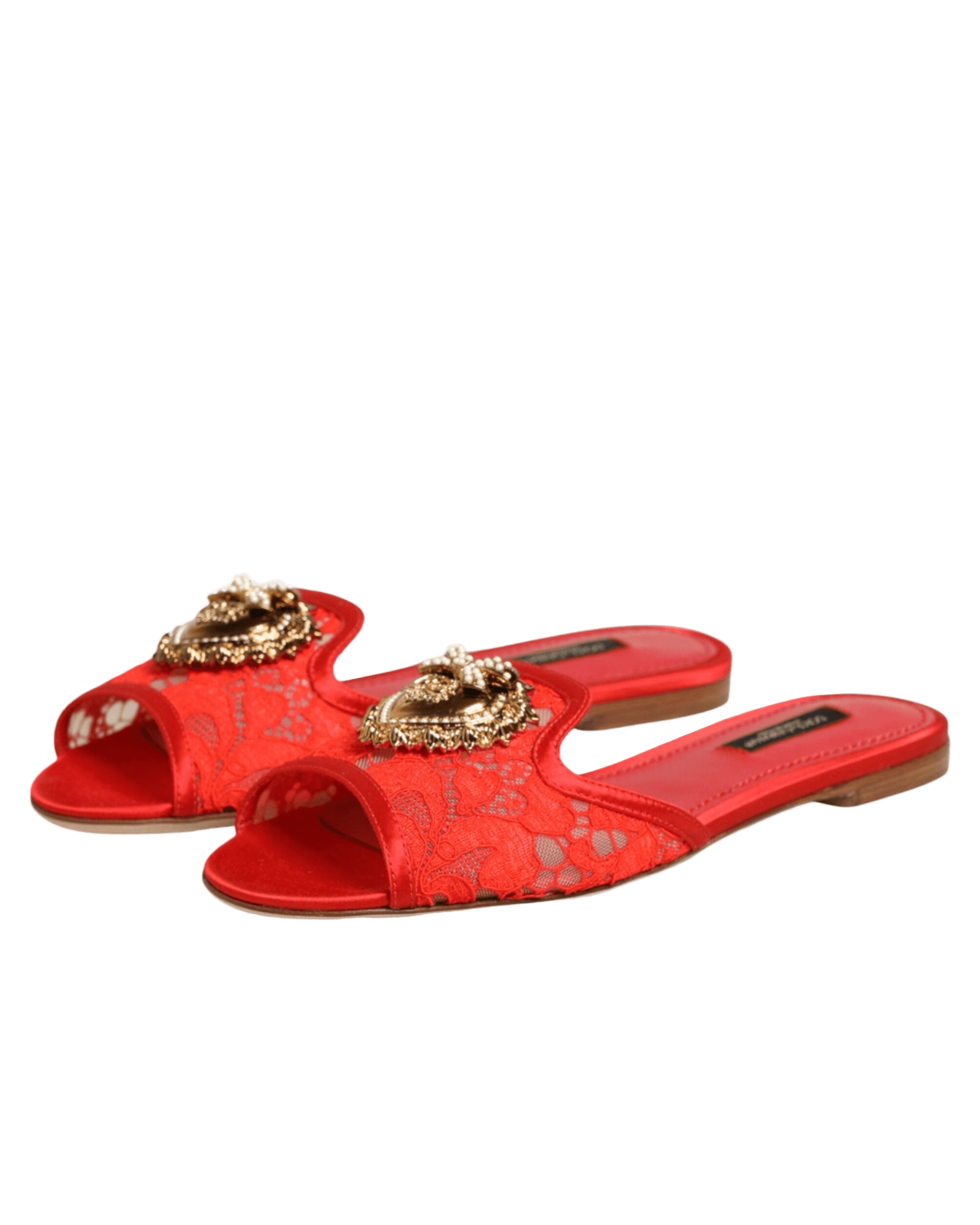 Dolce & Gabbana Red Lace Devotion Flats Slip On Sandals Shoes Glam Steals