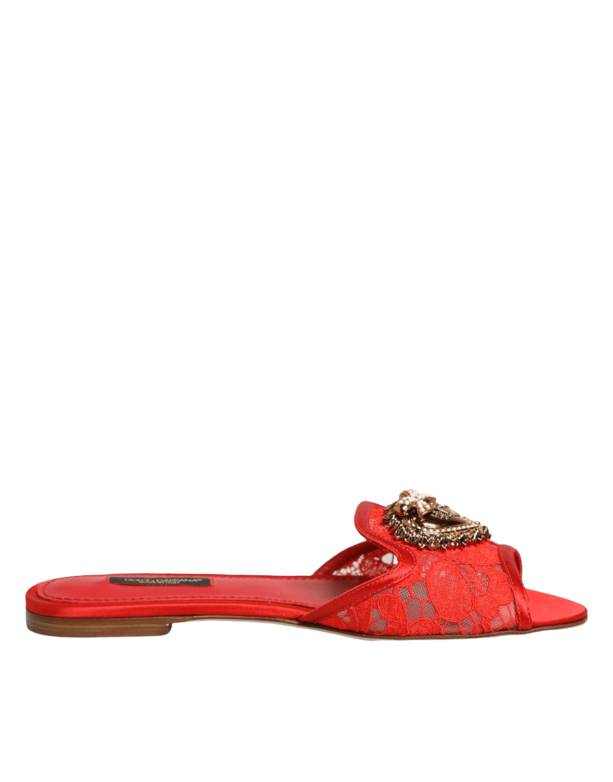Dolce & Gabbana Red Lace Devotion Flats Slip On Sandals Shoes Glam Steals