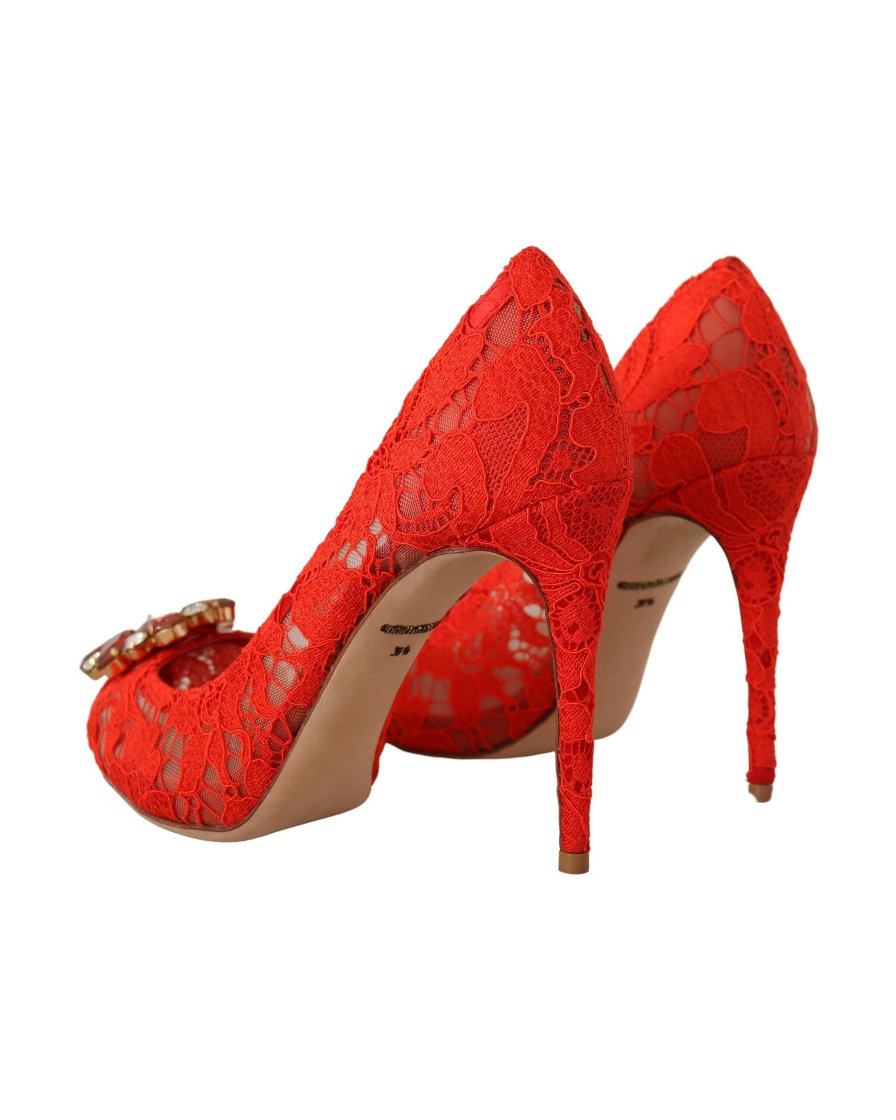 Dolce & Gabbana Red Lace Taormina Crystal Heels Pumps Glam Steals