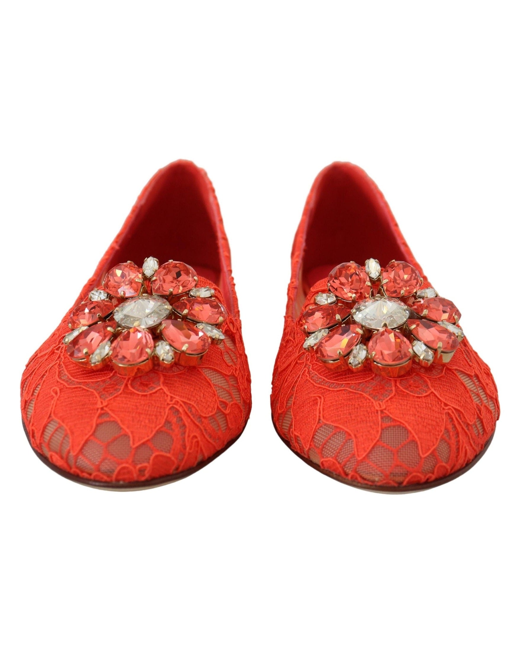 Dolce & Gabbana Red Lace Taormina Crystals Ballet Flats Flats