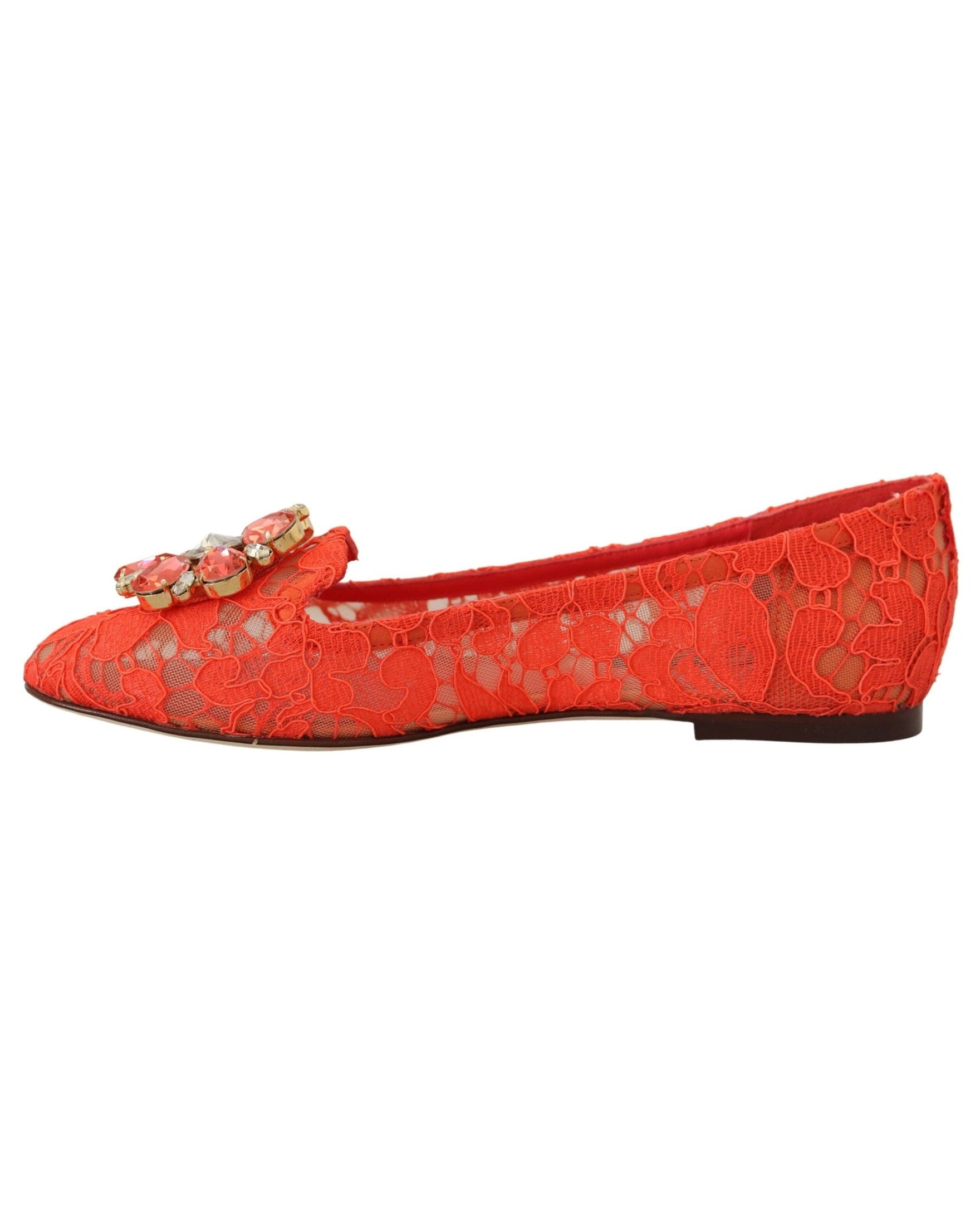 Dolce & Gabbana Red Lace Taormina Crystals Ballet Flats Flats