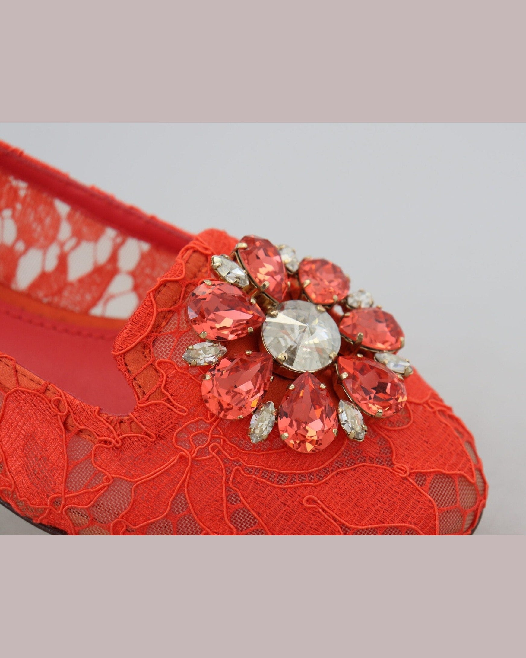 Dolce & Gabbana Red Lace Taormina Crystals Ballet Flats Flats