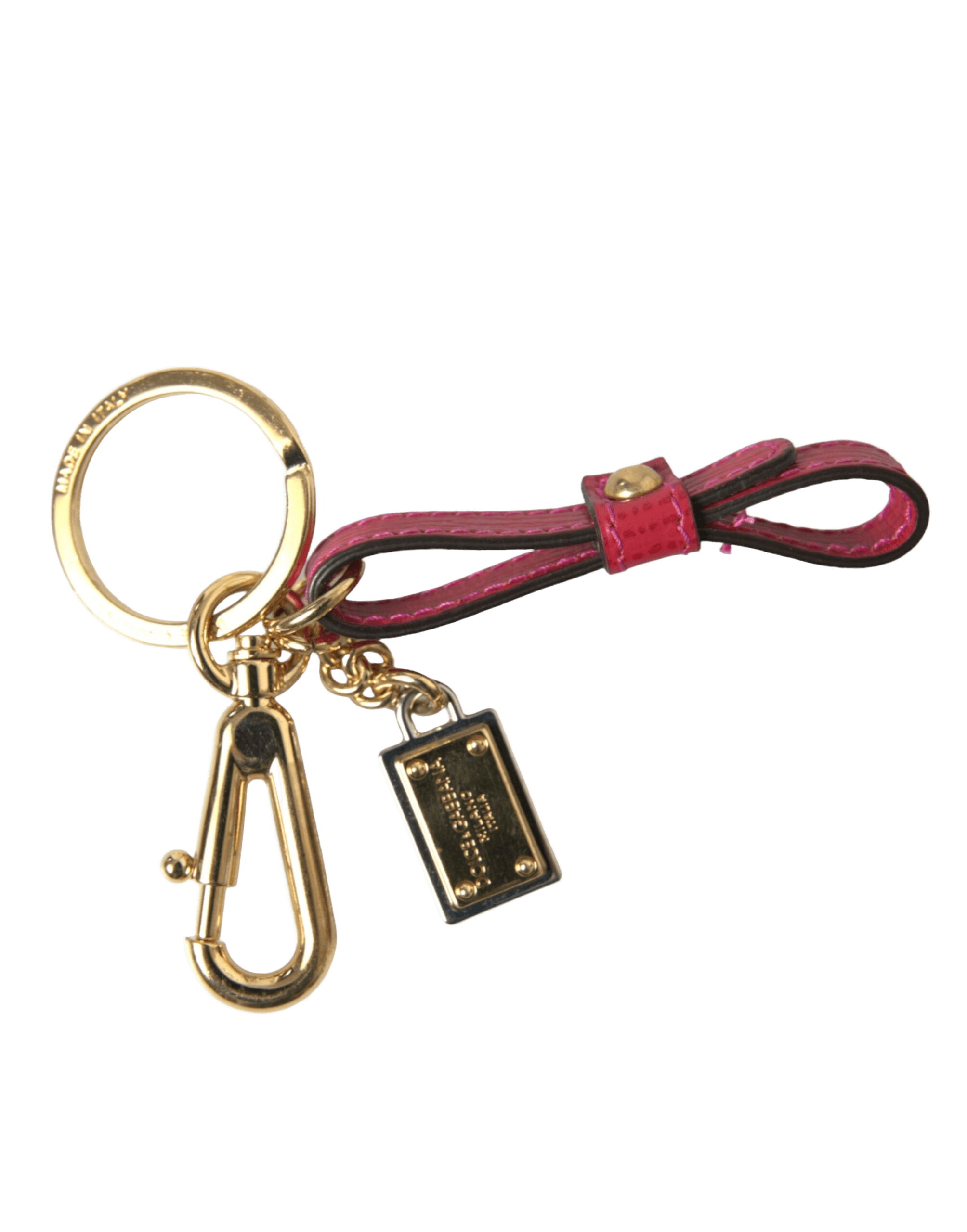 Dolce & Gabbana Red Leather Calf Gold Metal Logo Plaque Keyring Keychain Glam Steals