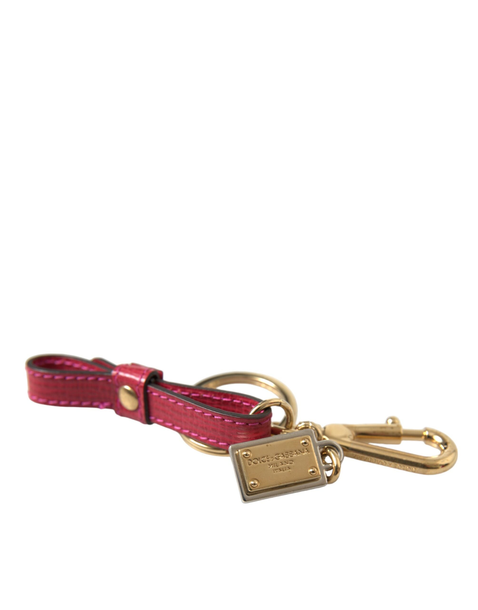 Dolce & Gabbana Red Leather Calf Gold Metal Logo Plaque Keyring Keychain Glam Steals