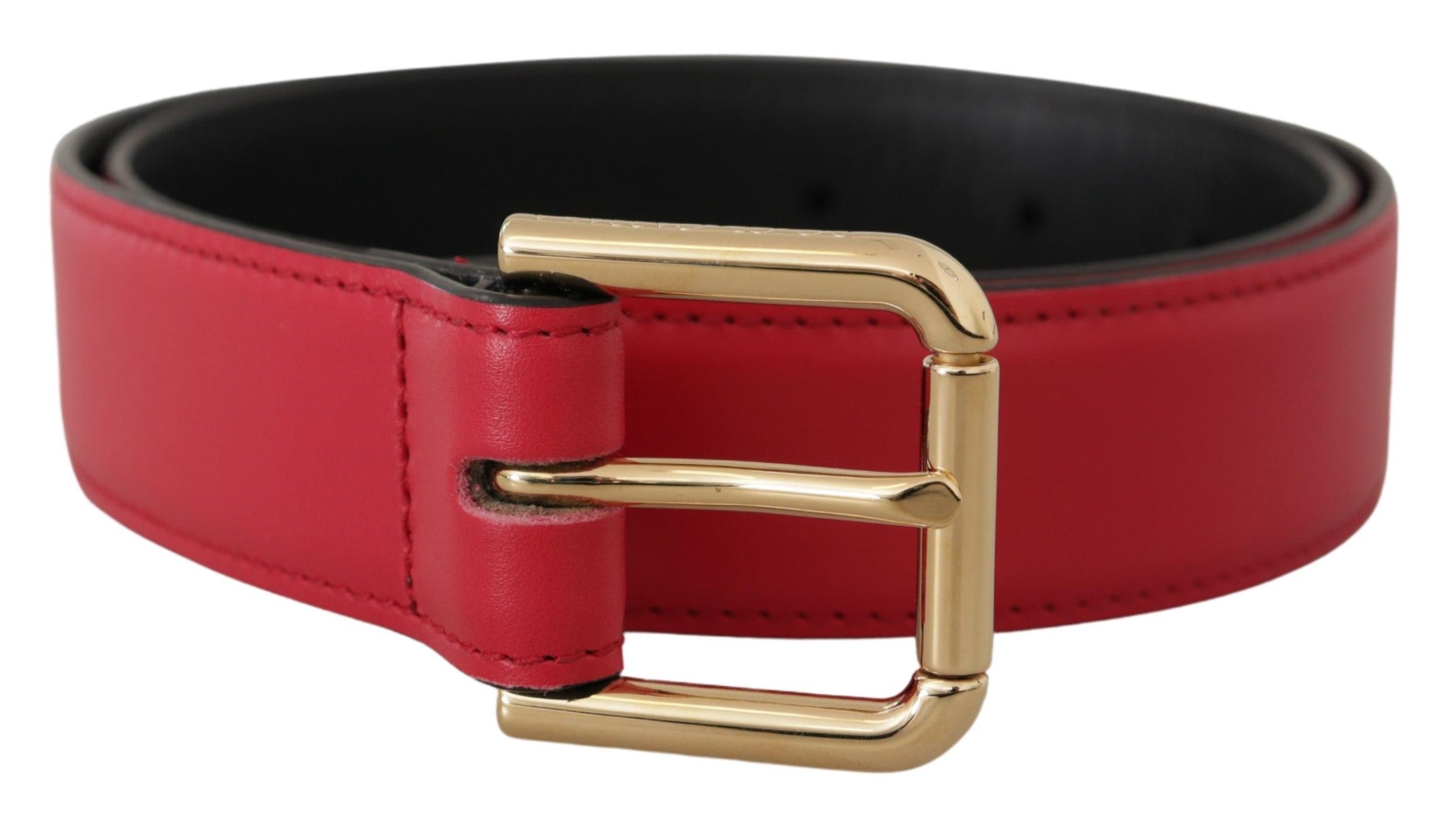 Dolce & Gabbana Red Leather Calf Gold Tone Logo Metal Buckle Belt Glam Steals