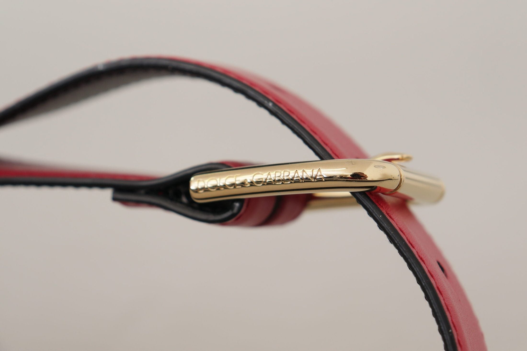 Dolce & Gabbana Red Leather Calf Gold Tone Logo Metal Buckle Belt Belts