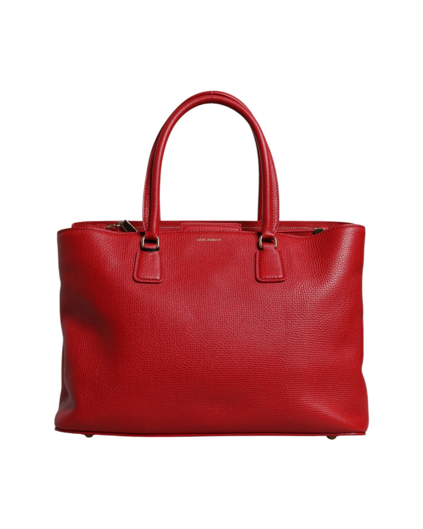 Dolce & Gabbana Red Leather Calfskin Logo Plaque Top Handle Bag Glam Steals