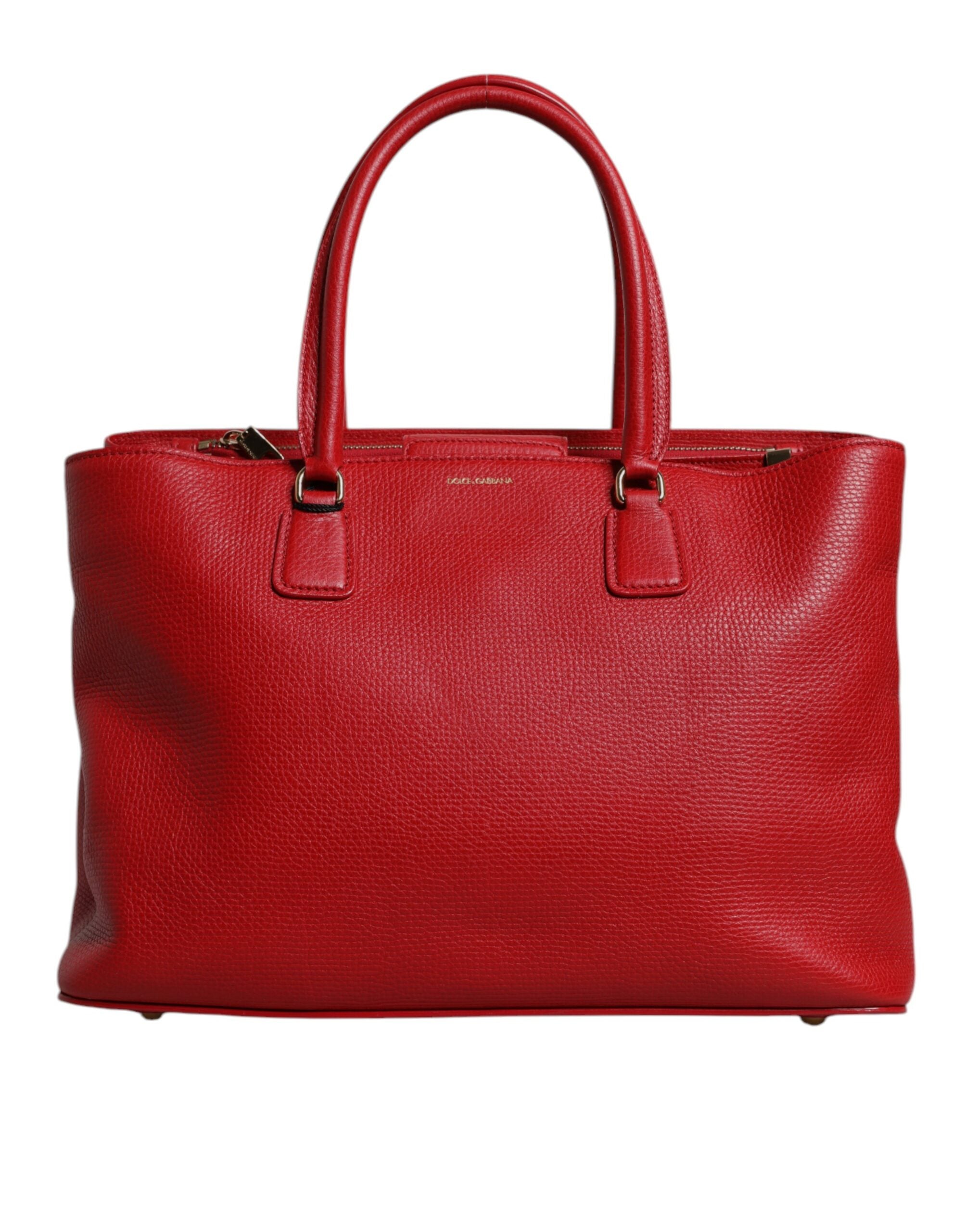 Dolce & Gabbana Red Leather Calfskin Logo Plaque Top Handle Bag Glam Steals