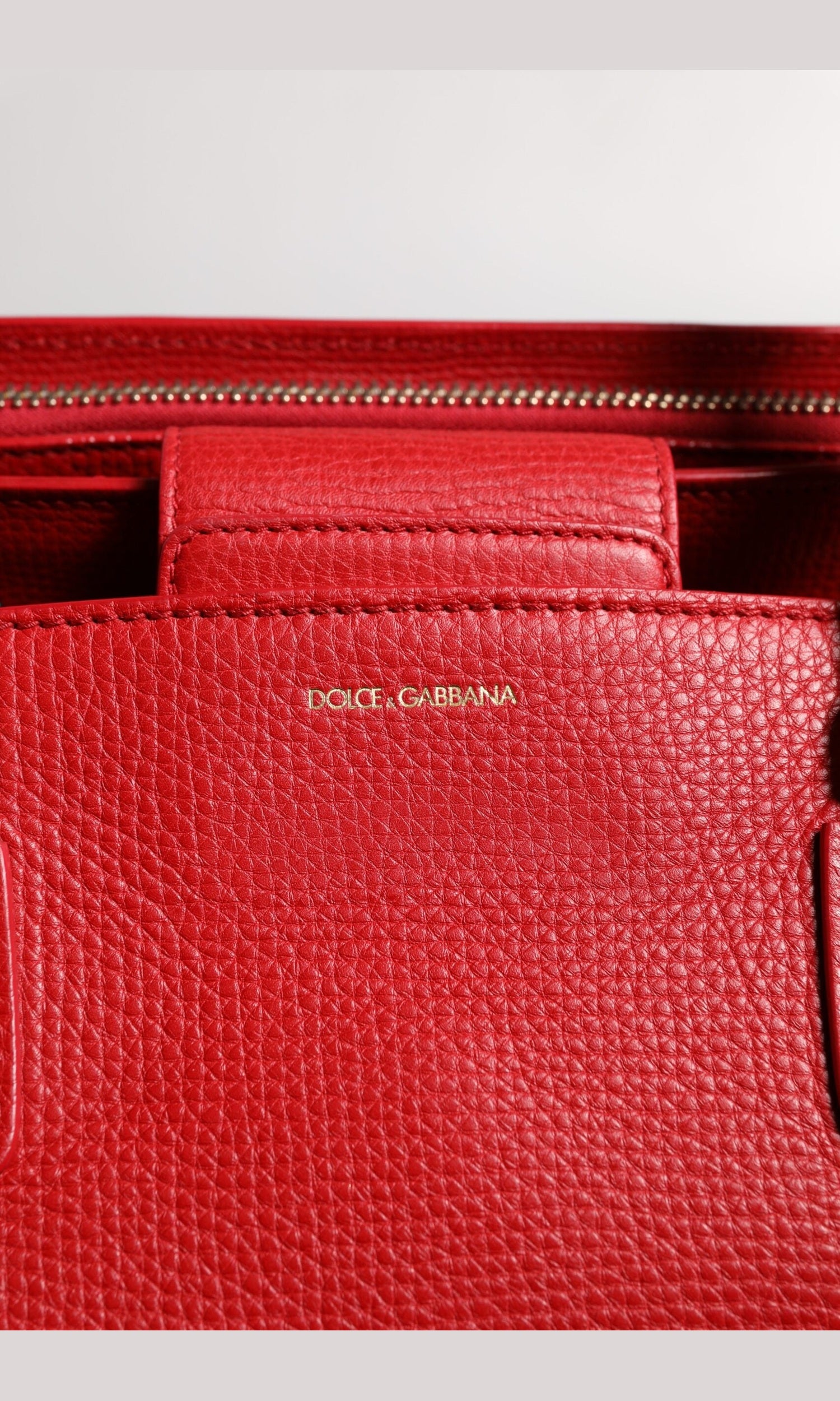 Dolce & Gabbana Red Leather Calfskin Logo Plaque Top Handle Bag Glam Steals