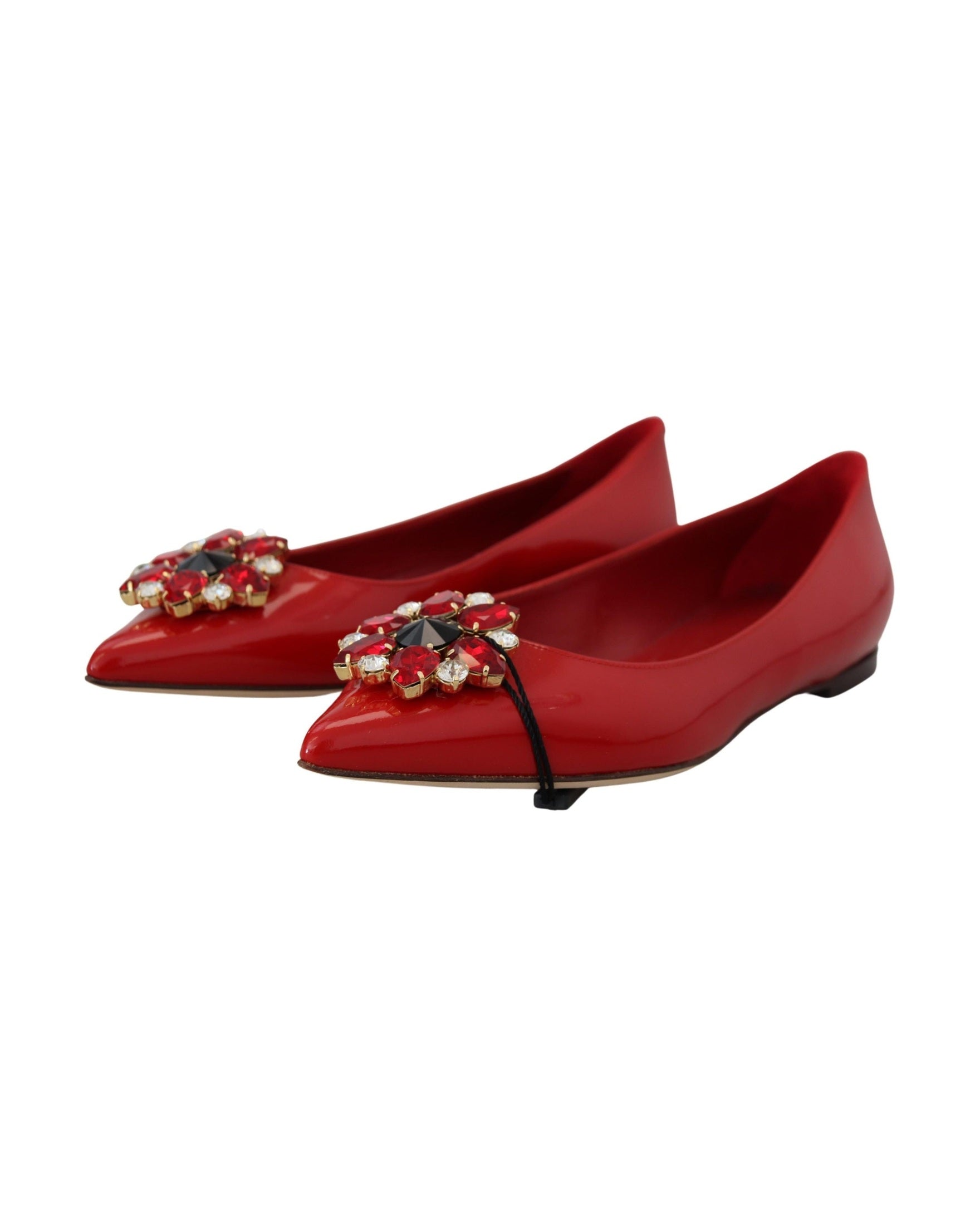 Dolce & Gabbana Red Leather Crystals Loafers Flats