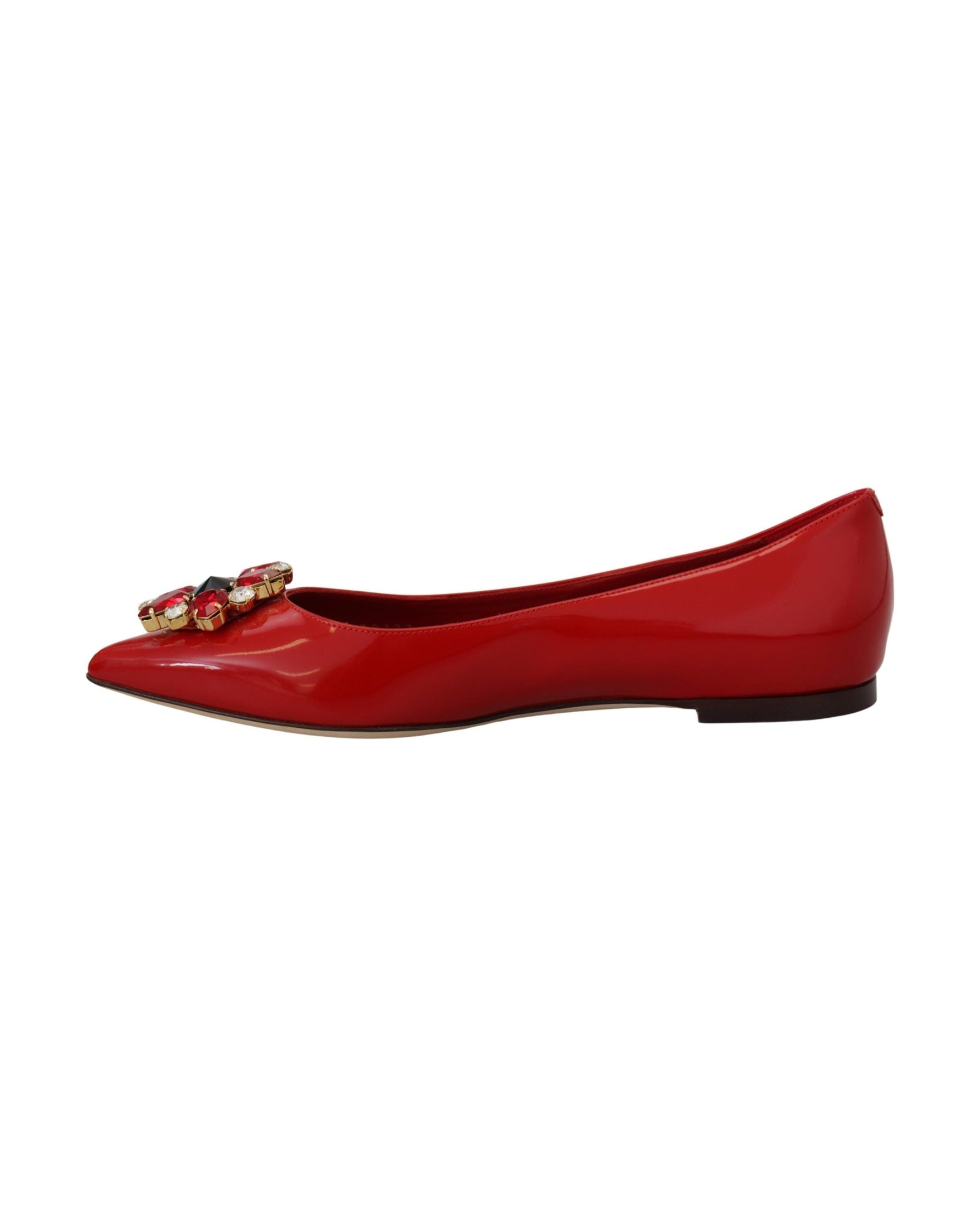 Dolce & Gabbana Red Leather Crystals Loafers Flats