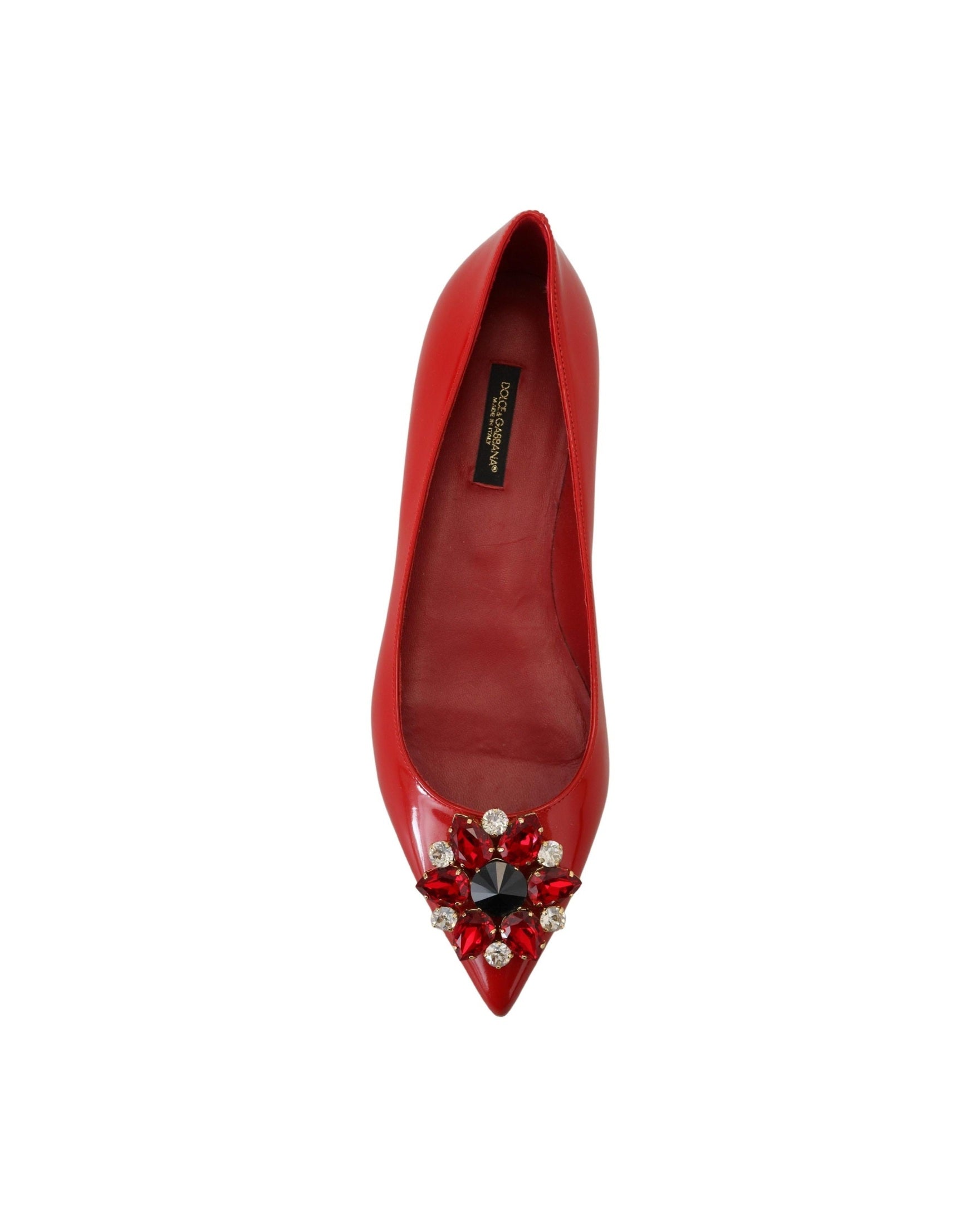 Dolce & Gabbana Red Leather Crystals Loafers Flats