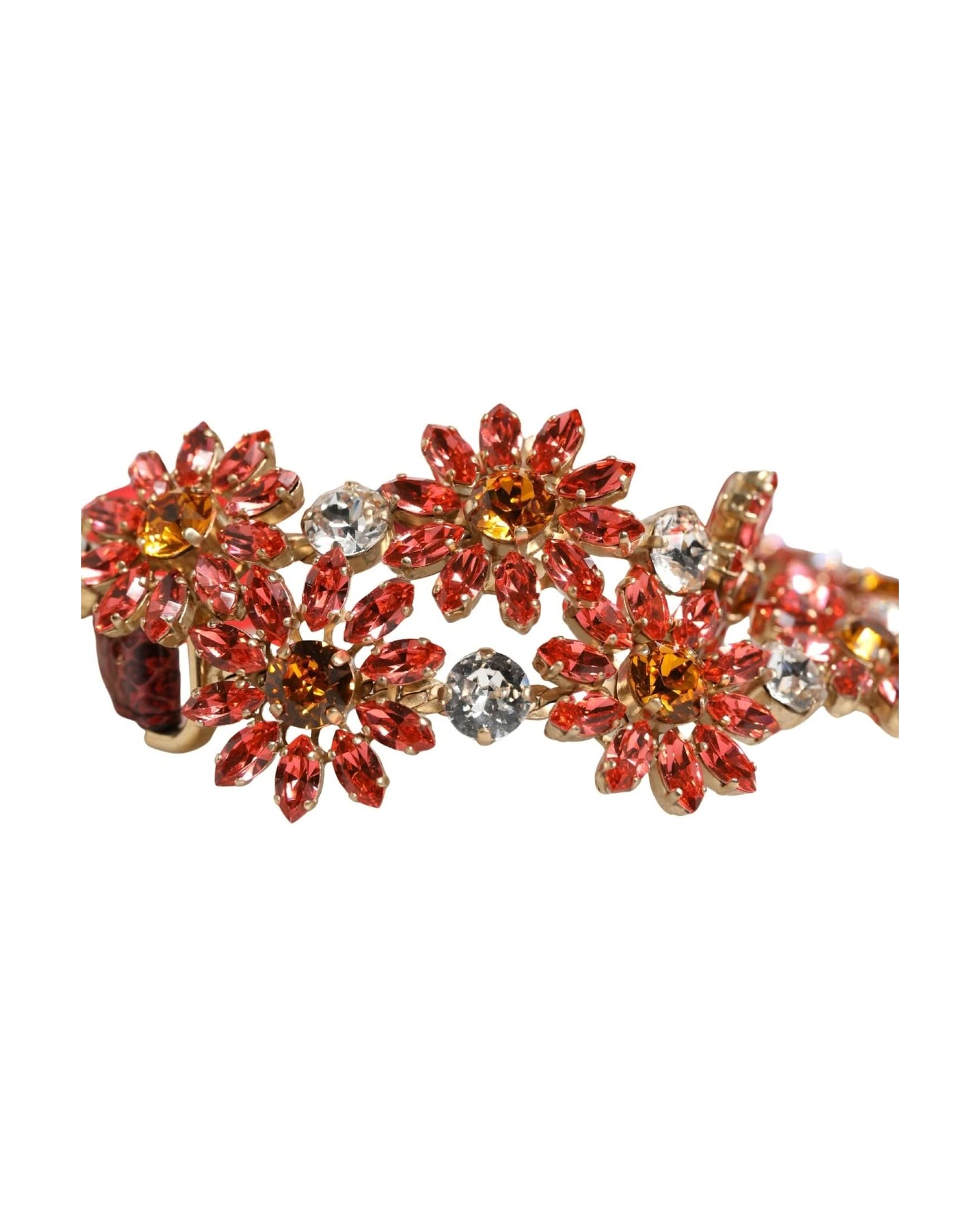 Dolce & Gabbana Red Leather Daisy Crystal Embellished Waist Belt 