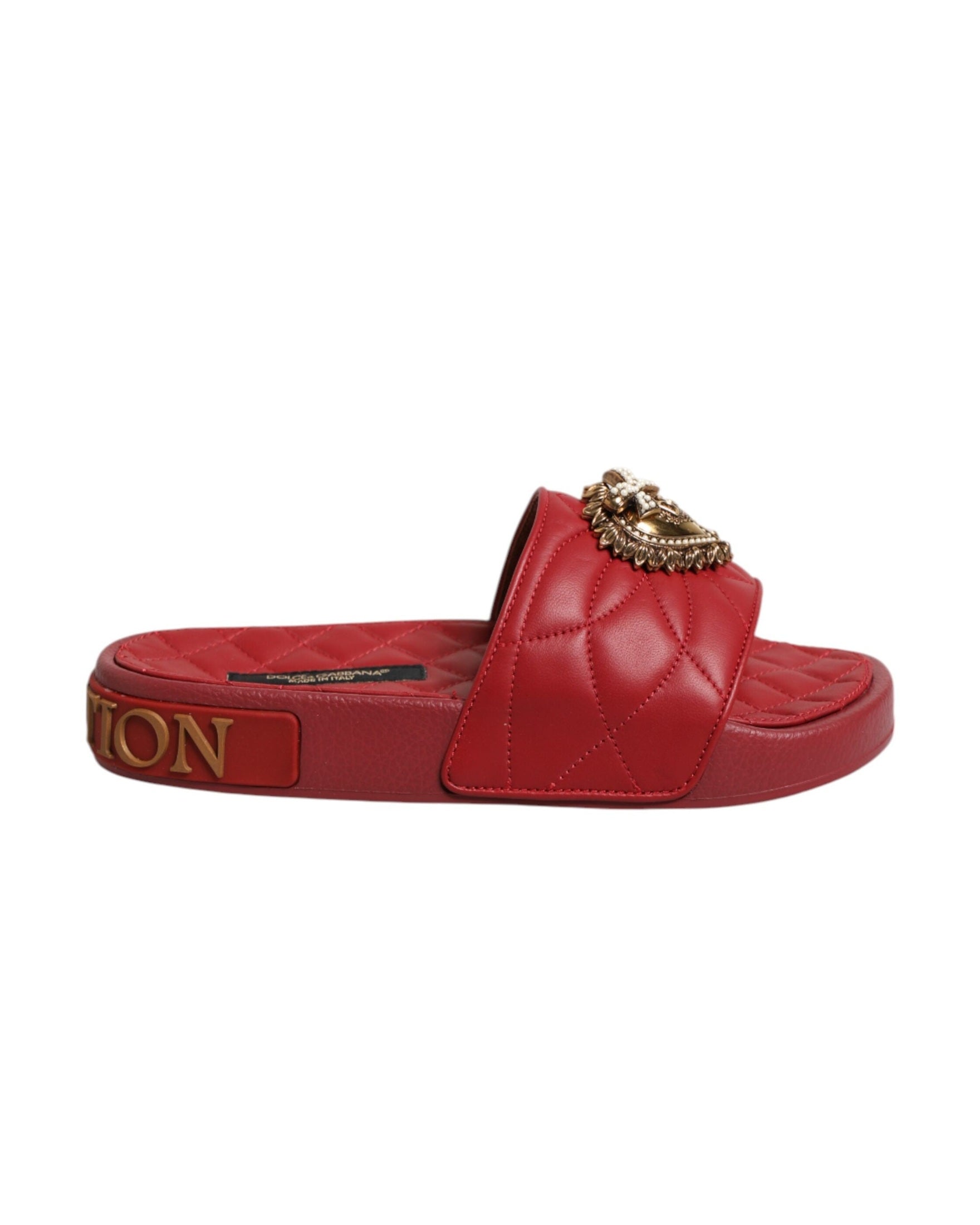 Dolce & Gabbana Red Leather Devotion Matelassé Slides Shoes Glam Steals