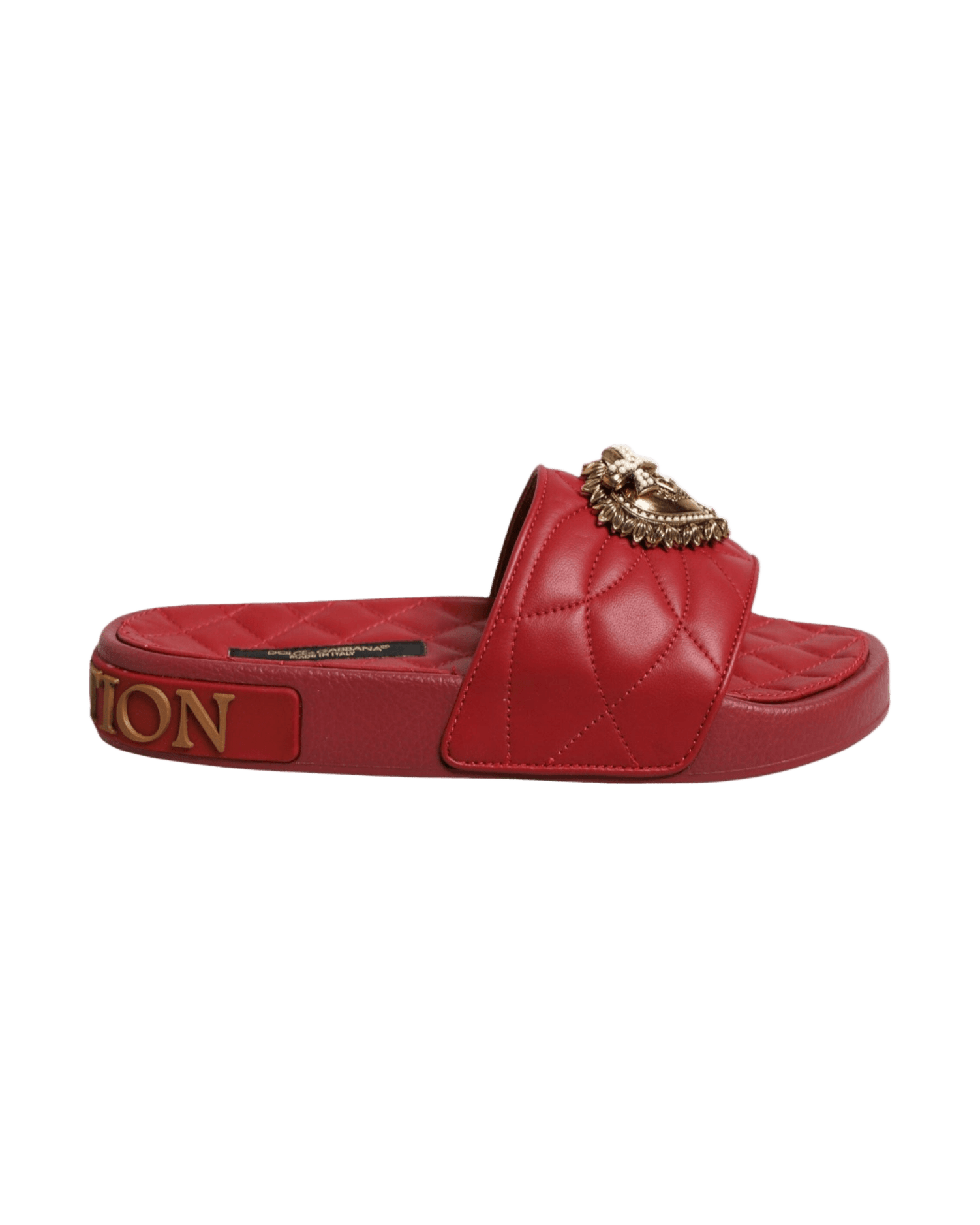Dolce & Gabbana Red Leather Devotion Matelassé Slides Shoes Sandals