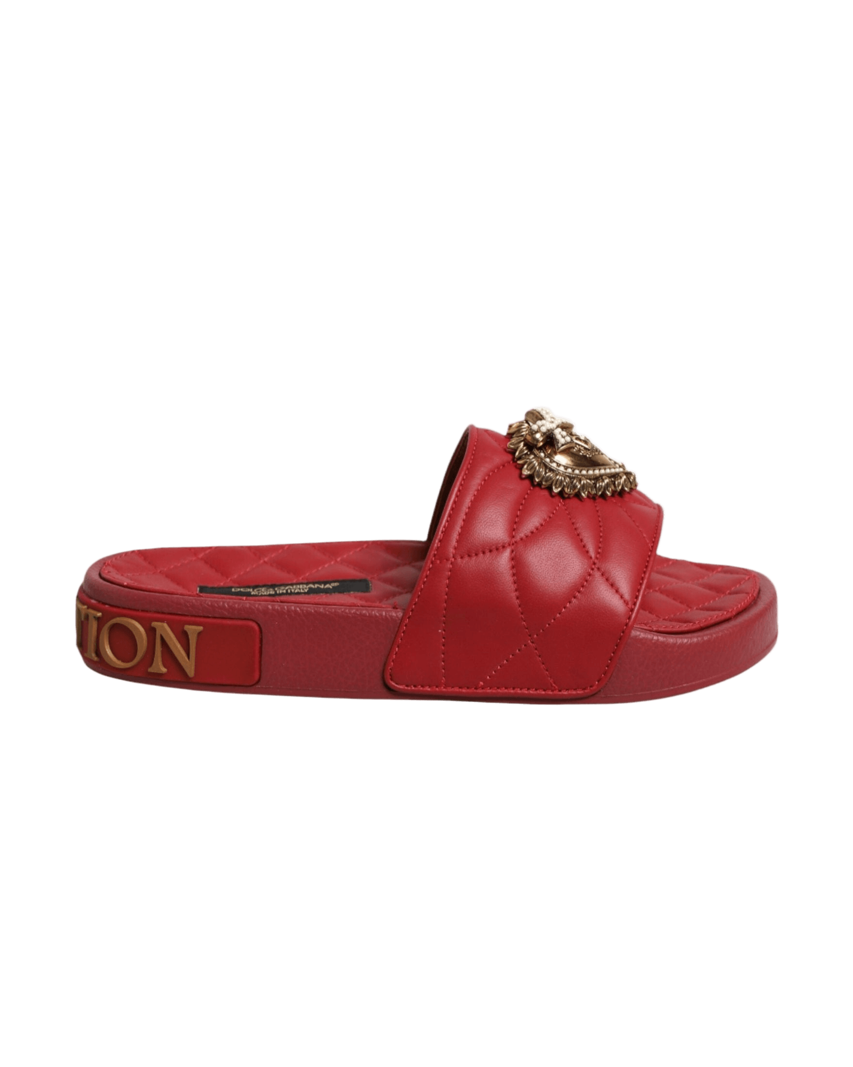 Dolce & Gabbana Red Leather Devotion Matelassé Slides Shoes Glam Steals