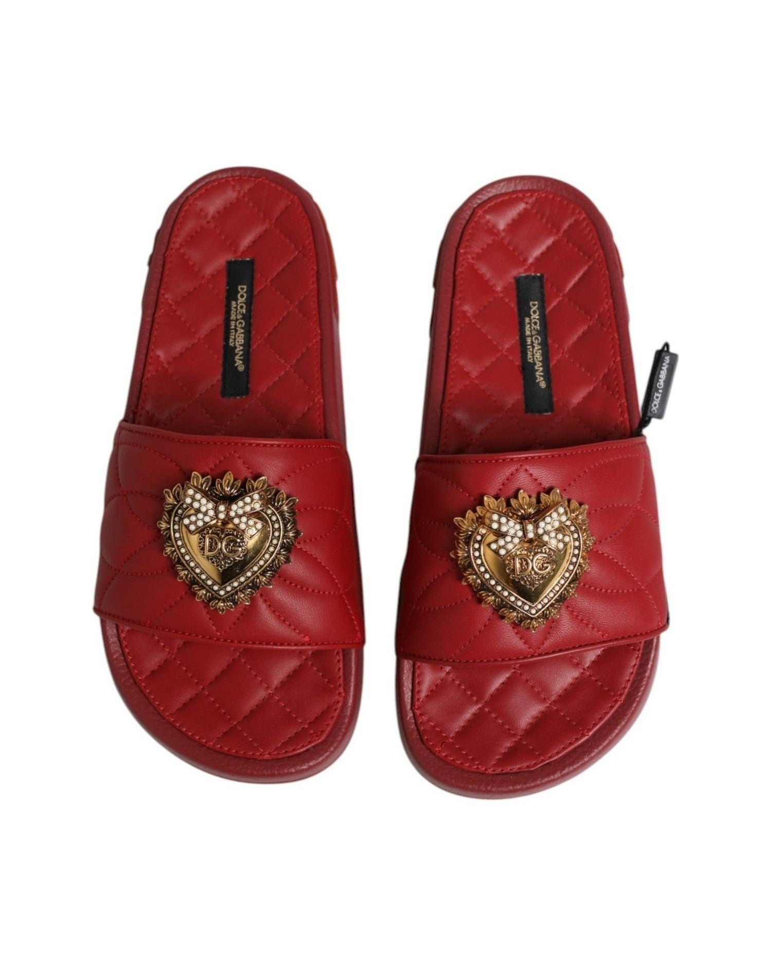 Dolce & Gabbana Red Leather Devotion Matelassé Slides Shoes Glam Steals