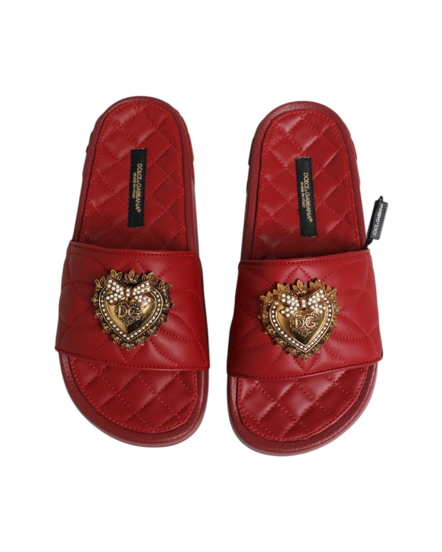 Dolce & Gabbana Red Leather Devotion Matelassé Slides Shoes Glam Steals