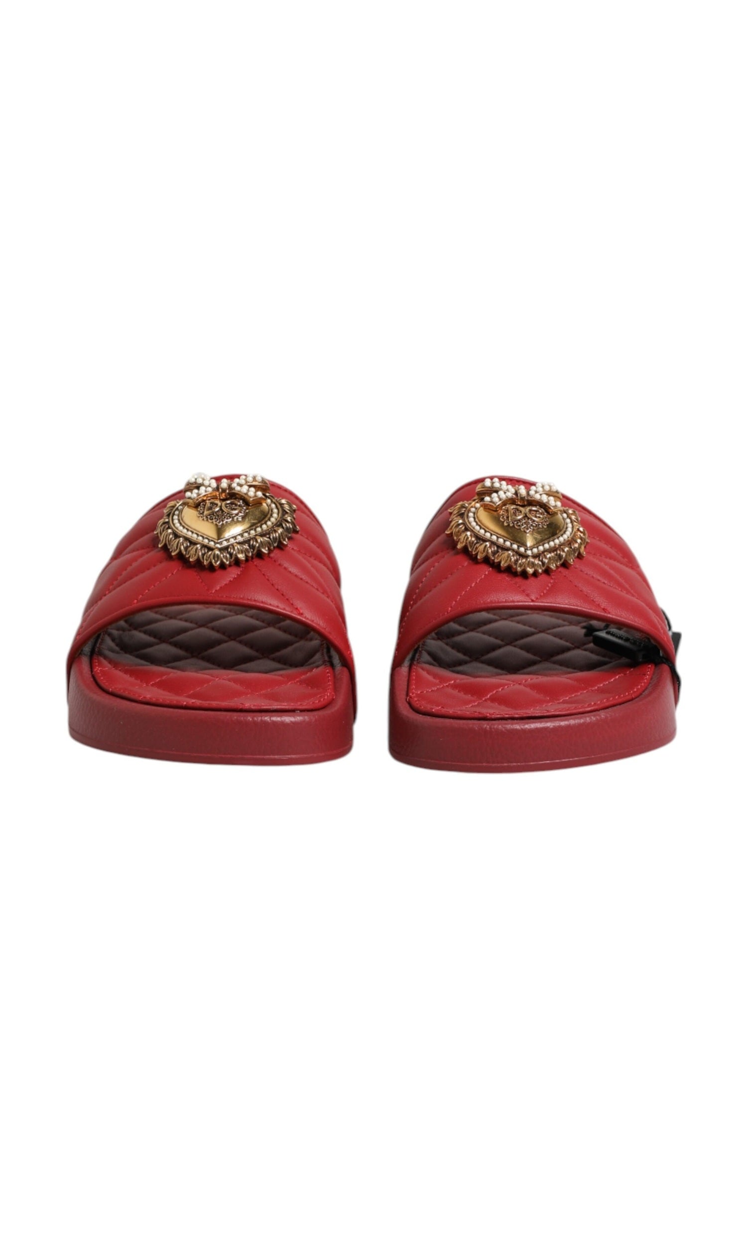 Dolce & Gabbana Red Leather Devotion Matelassé Slides Shoes Glam Steals