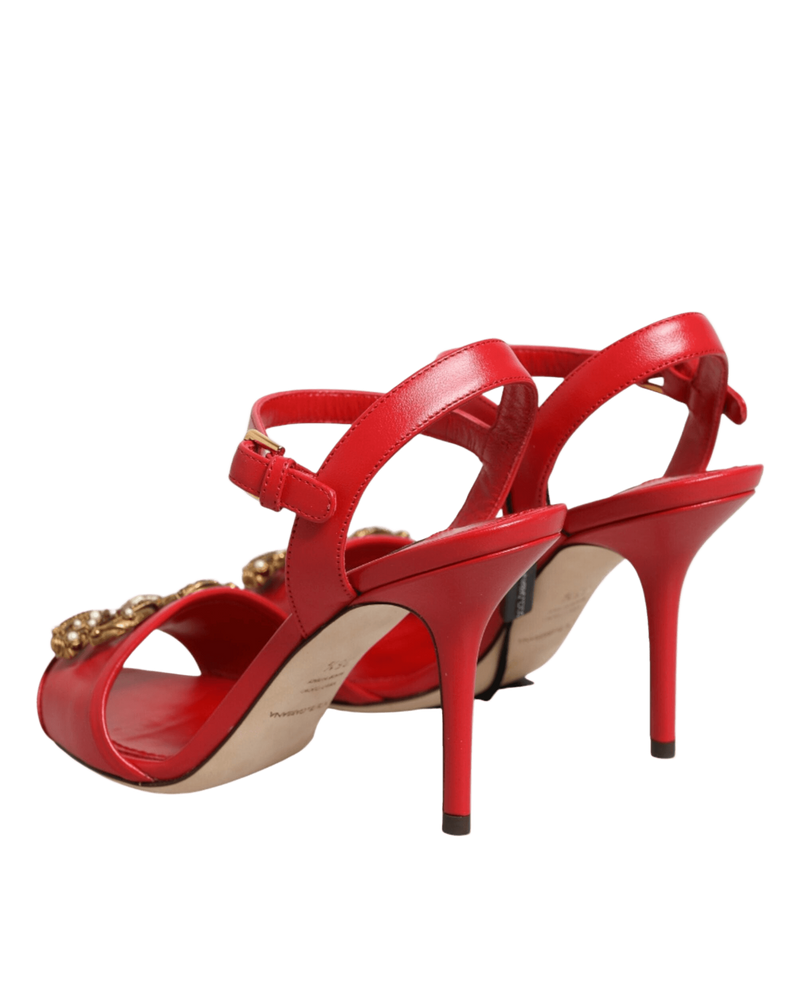 Dolce & Gabbana Red Leather Dg Amore Heels Sandals Shoes Glam Steals