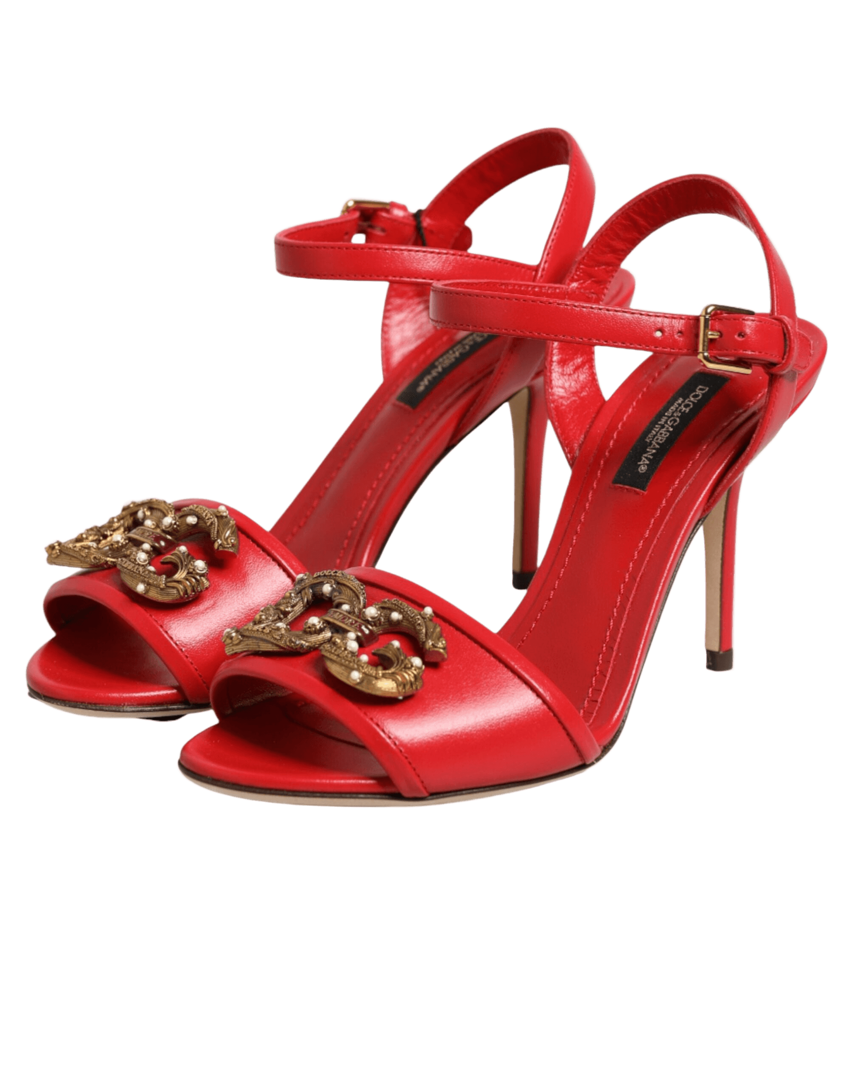 Dolce & Gabbana Red Leather Dg Amore Heels Sandals Shoes Glam Steals