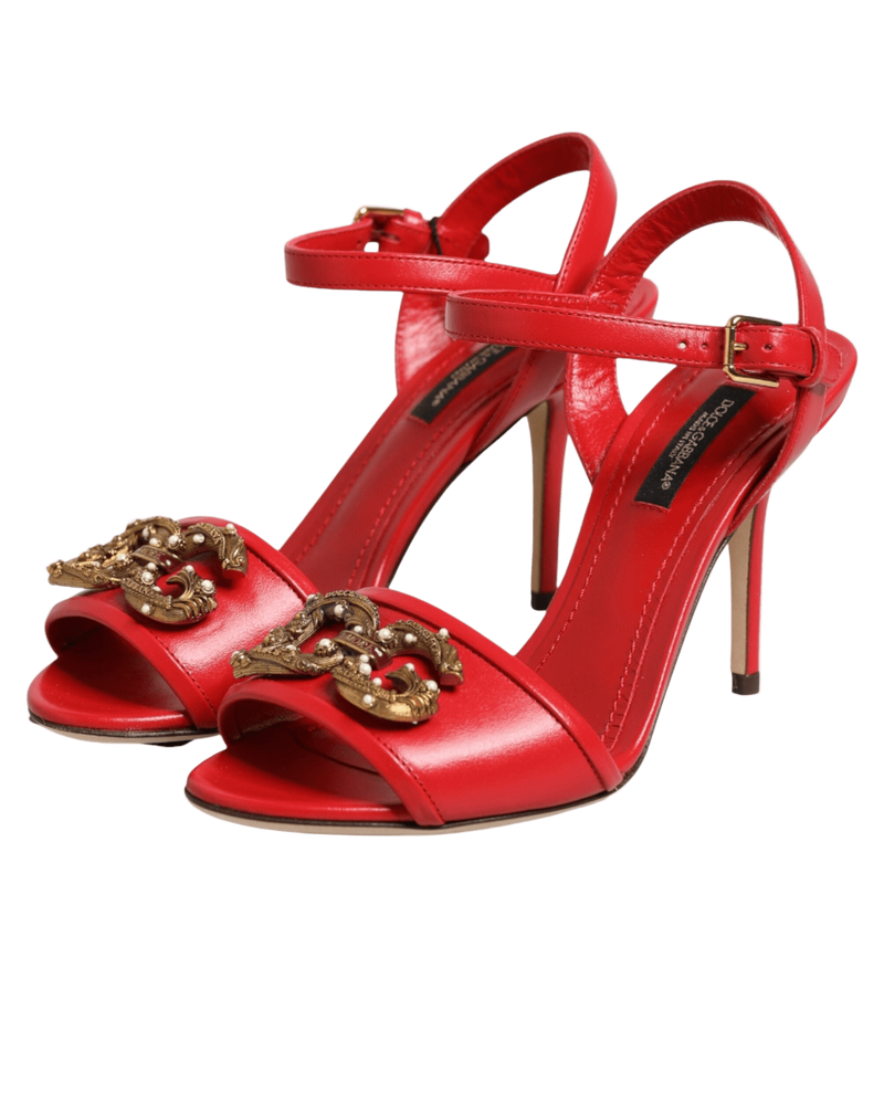 Dolce & Gabbana Red Leather Dg Amore Heels Sandals Shoes Glam Steals