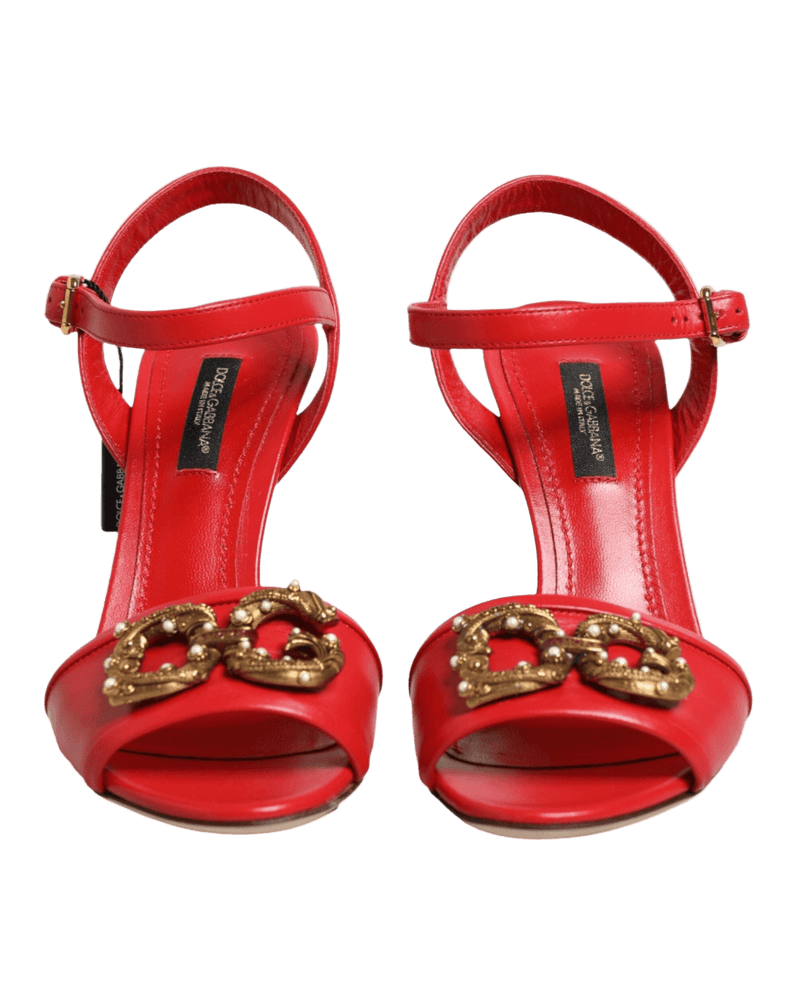 Dolce & Gabbana Red Leather Dg Amore Heels Sandals Shoes Glam Steals