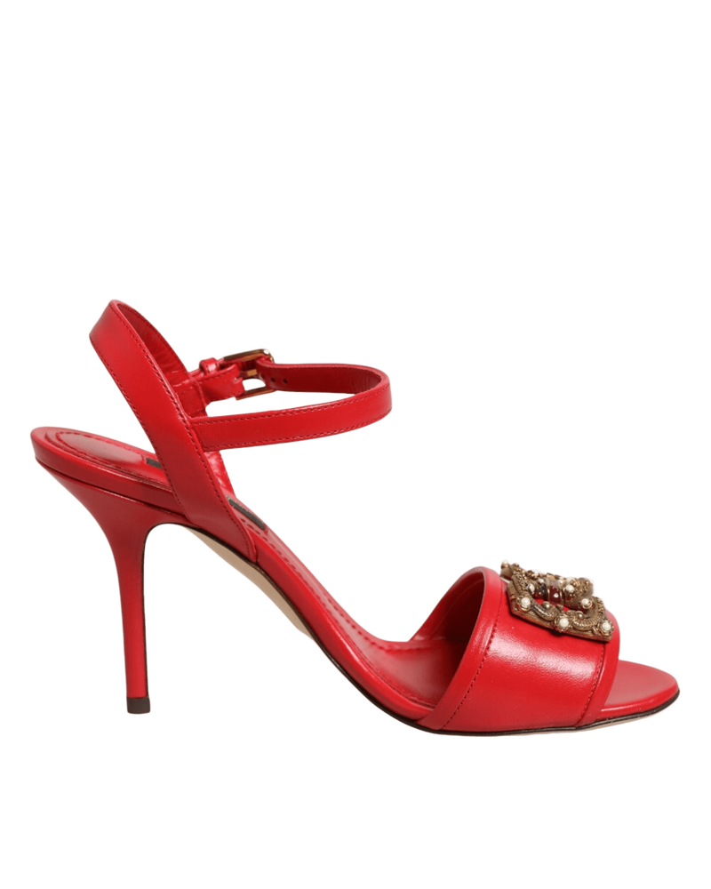 Dolce & Gabbana Red Leather Dg Amore Heels Sandals Shoes Glam Steals