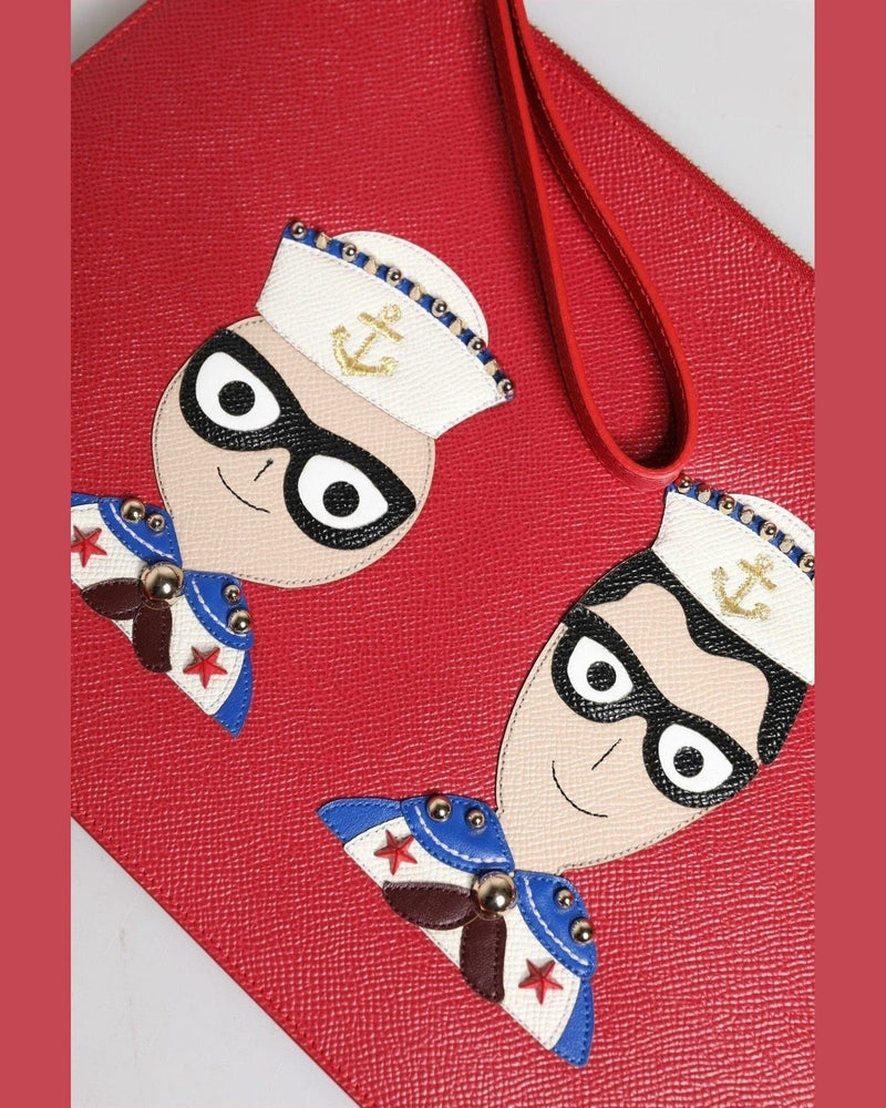 Dolce & Gabbana Red Leather #Dgfamily Embellished Clutch Bag Clutch Bags