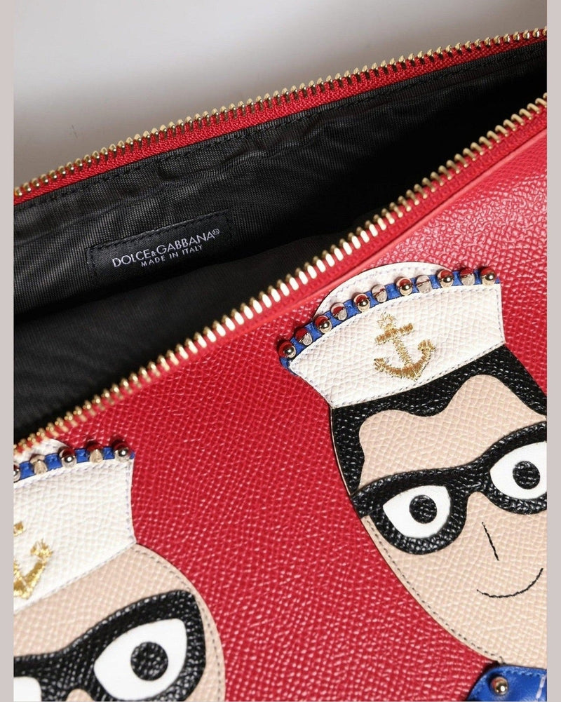 Dolce & Gabbana Red Leather #Dgfamily Embellished Clutch Bag Clutch Bags