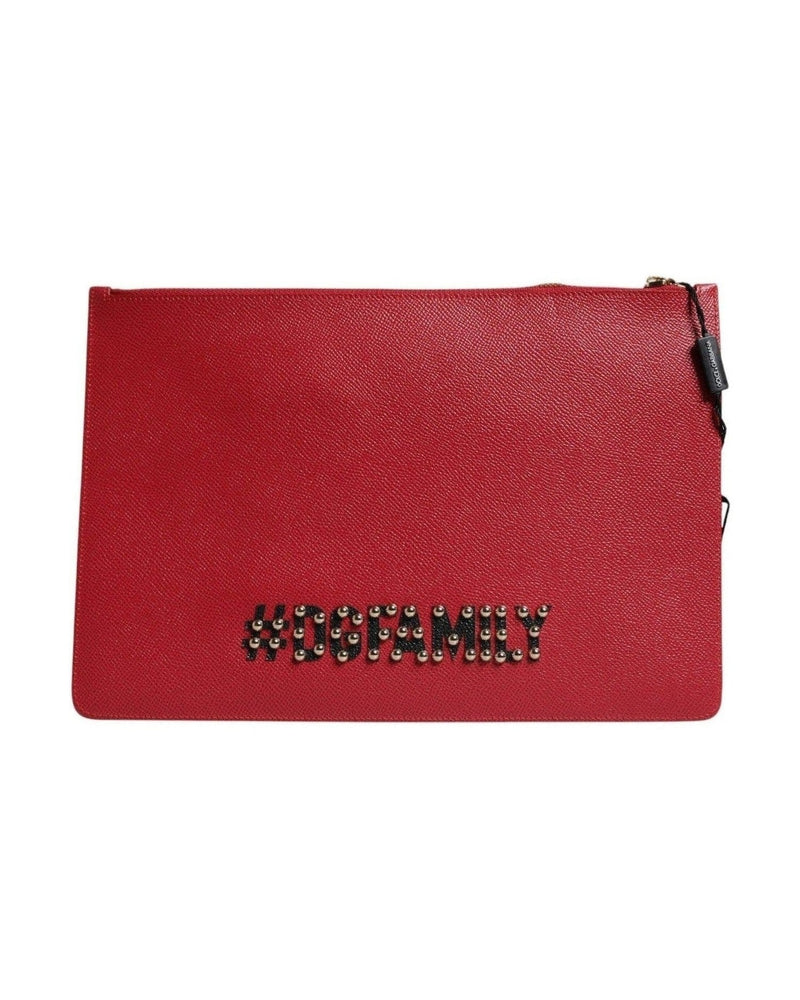 Dolce & Gabbana Red Leather #Dgfamily Embellished Clutch Bag Clutch Bags