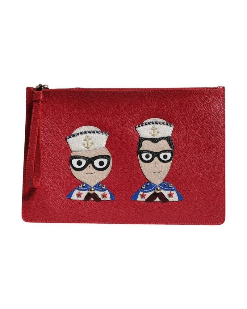 Dolce & Gabbana Red Leather #Dgfamily Embellished Clutch Bag Glam Steals