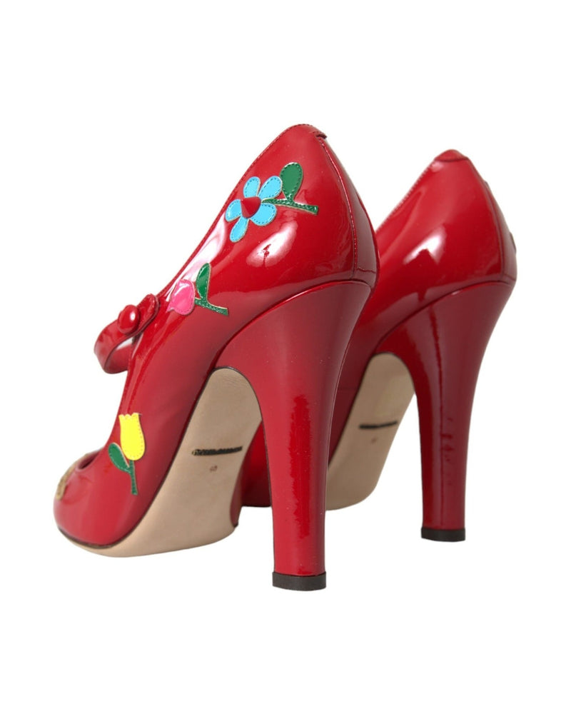 Dolce & Gabbana Red Leather Embellished Mary Jane Pumps Heels Shoes Glam Steals