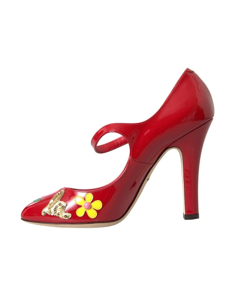 Dolce & Gabbana Red Leather Embellished Mary Jane Pumps Heels Shoes Glam Steals