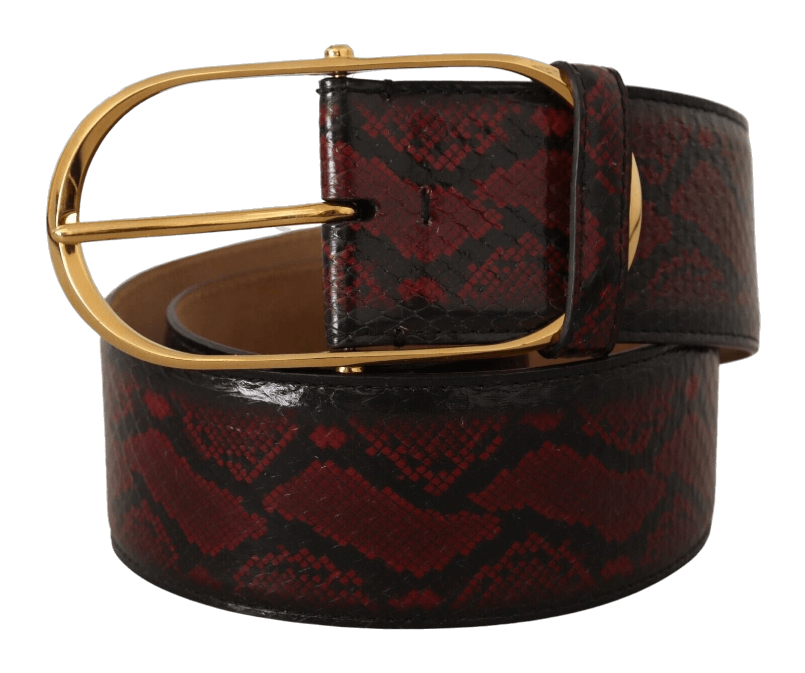 Dolce & Gabbana Red Leather Exotic Gold Oval Buckle Belt Glam Steals