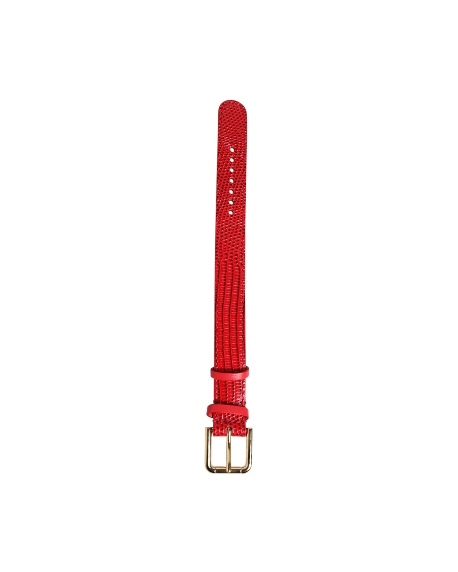 Dolce & Gabbana Red Leather Exotic Gold Tone Metal Buckle Women Armband Glam Steals