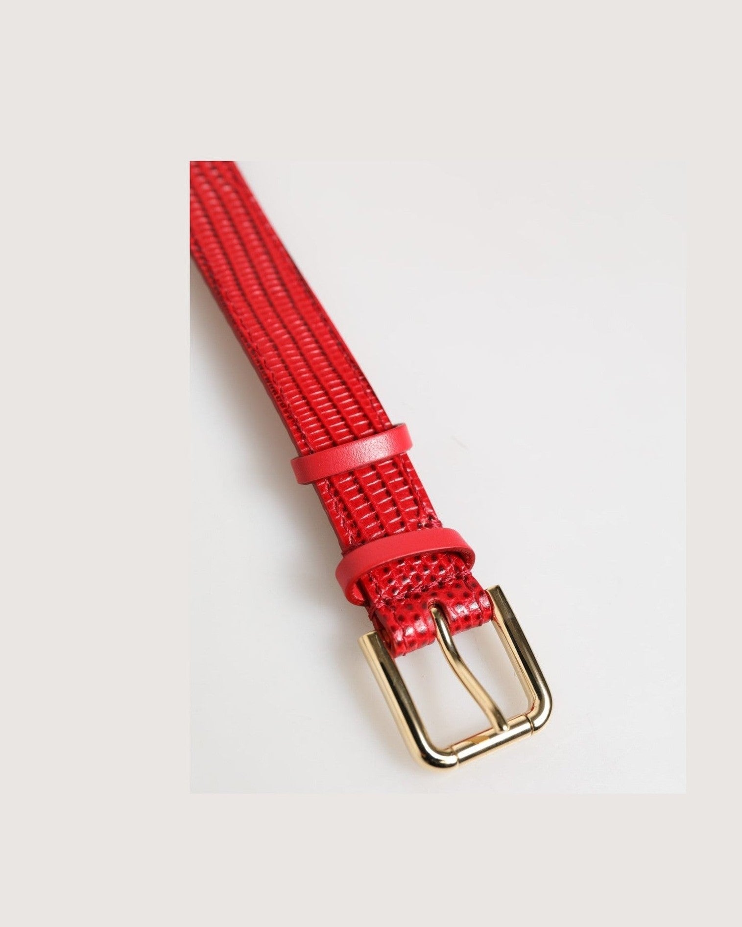 Dolce & Gabbana Red Leather Exotic Gold Tone Metal Buckle Women Armband Glam Steals
