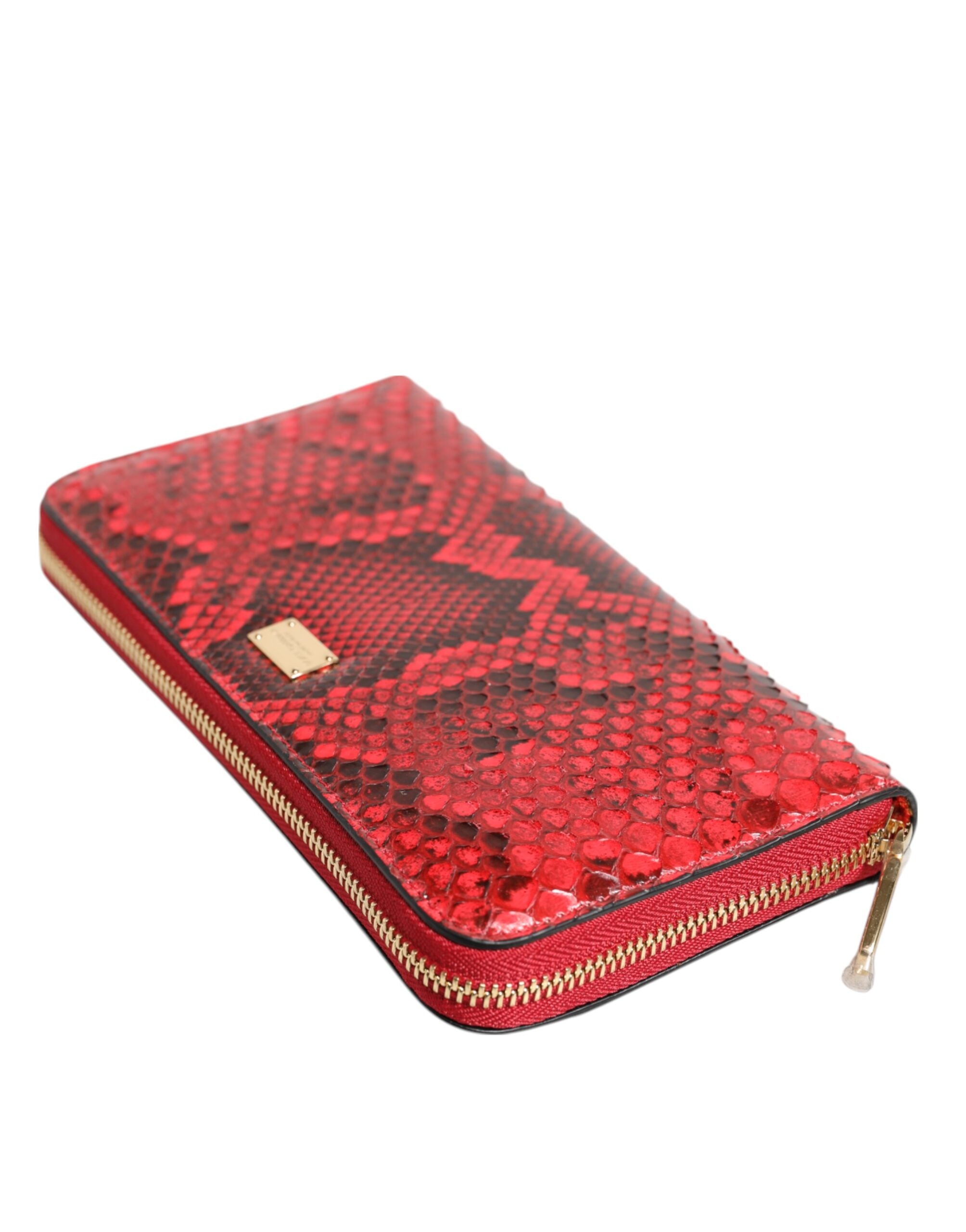 Dolce & Gabbana Red Leather Exotic Zip Around Continental Clutch Wallet Glam Steals