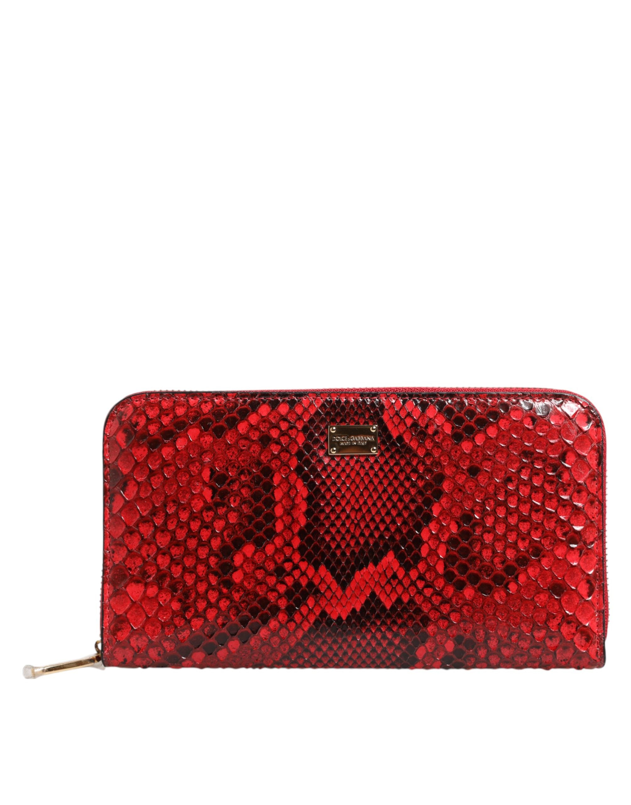 Dolce & Gabbana Red Leather Exotic Zip Around Continental Clutch Wallet Glam Steals