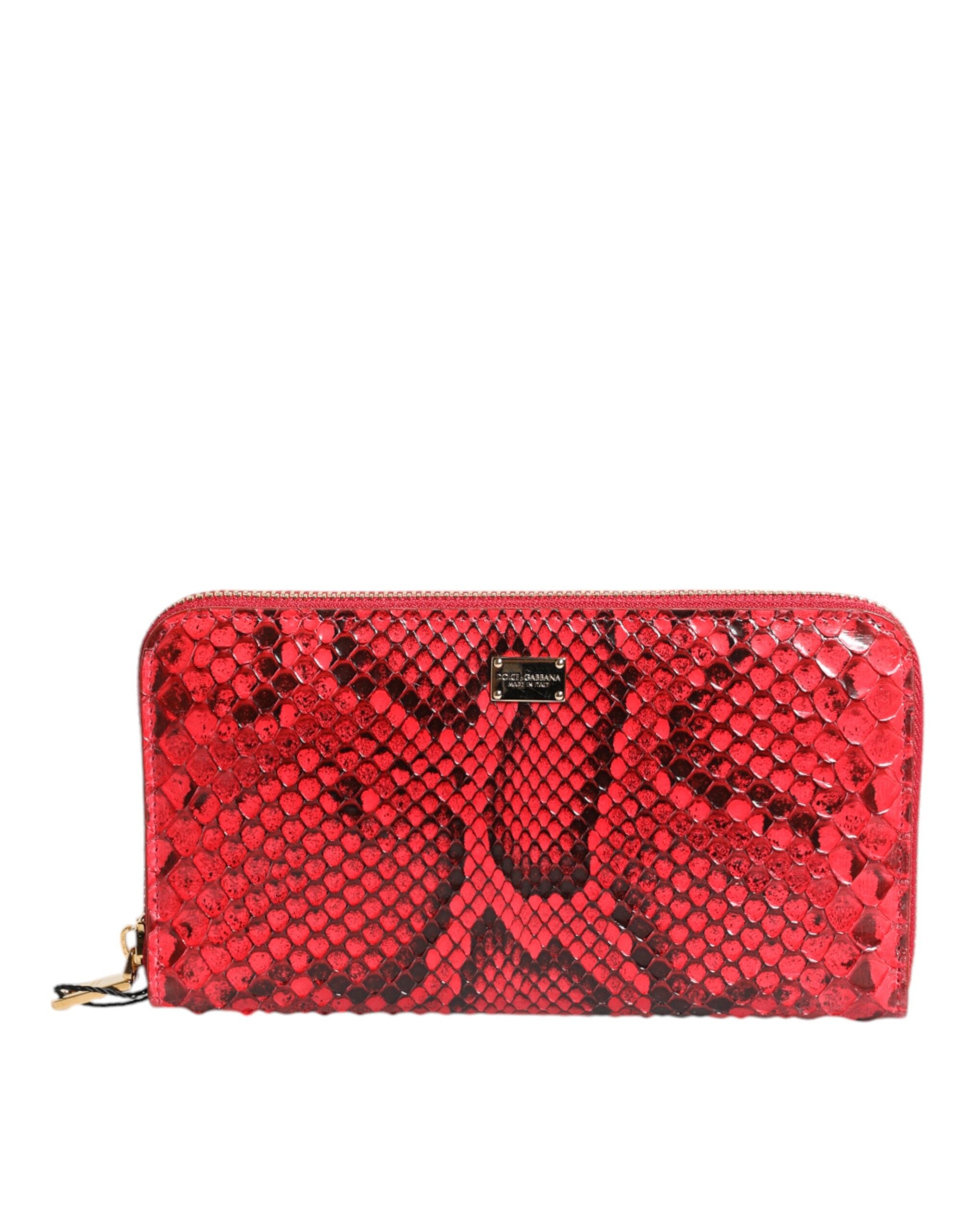 Dolce & Gabbana Red Leather Exotic Zip Around Continental Clutch Wallet Glam Steals
