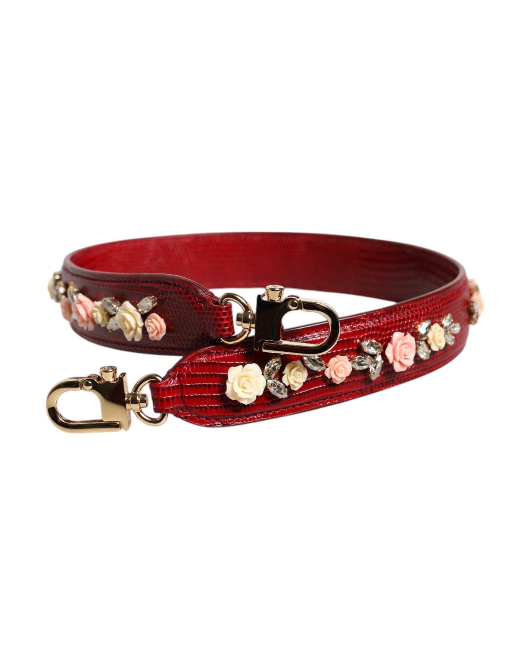 Dolce & Gabbana Red Leather Floral Embellish Bag Shoulder Strap Glam Steals